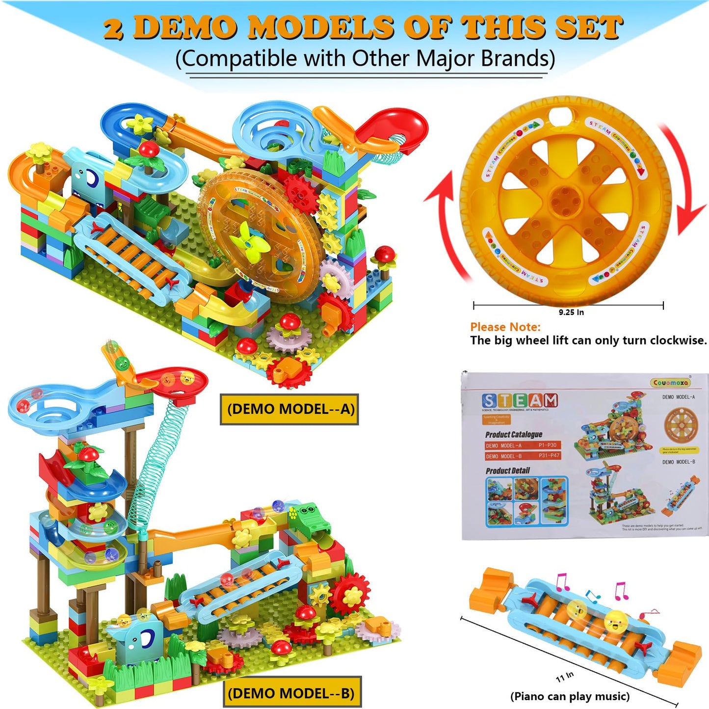COUOMOXA Marble Run Building Blocks – 233-Piece STEM Toy for Kids 3–8