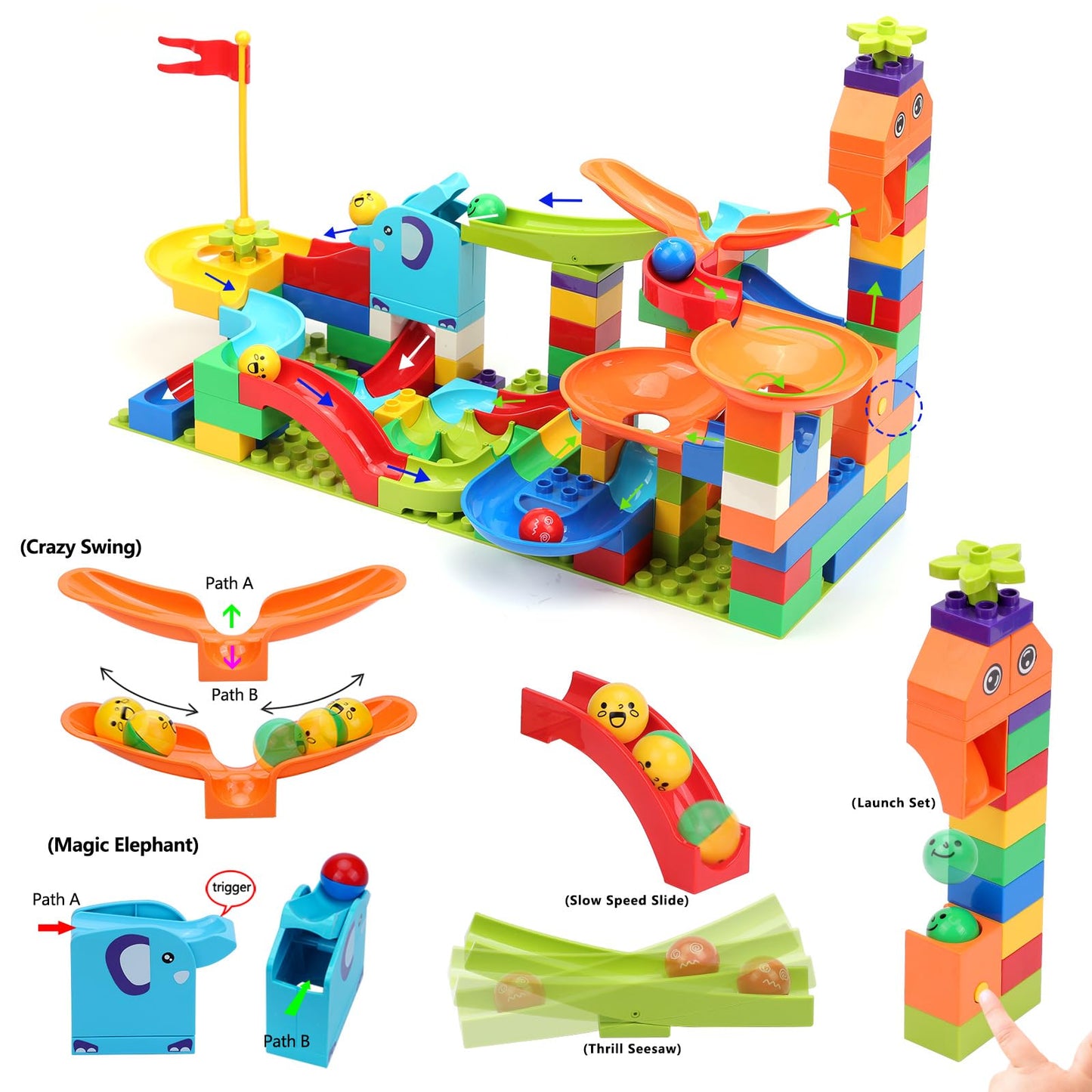 COUOMOXA Marble Run: 130pc STEM Building Set with Launcher – Educational Toys for Ages 3-9