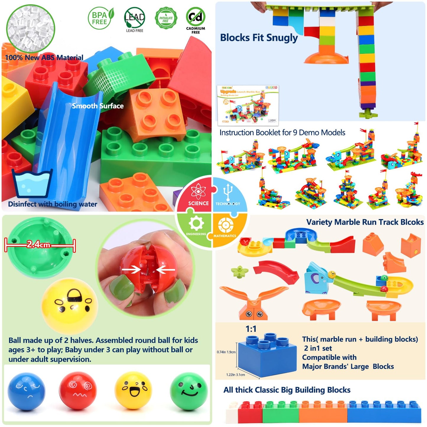 COUOMOXA Marble Run: 130pc STEM Building Set with Launcher – Educational Toys for Ages 3-9
