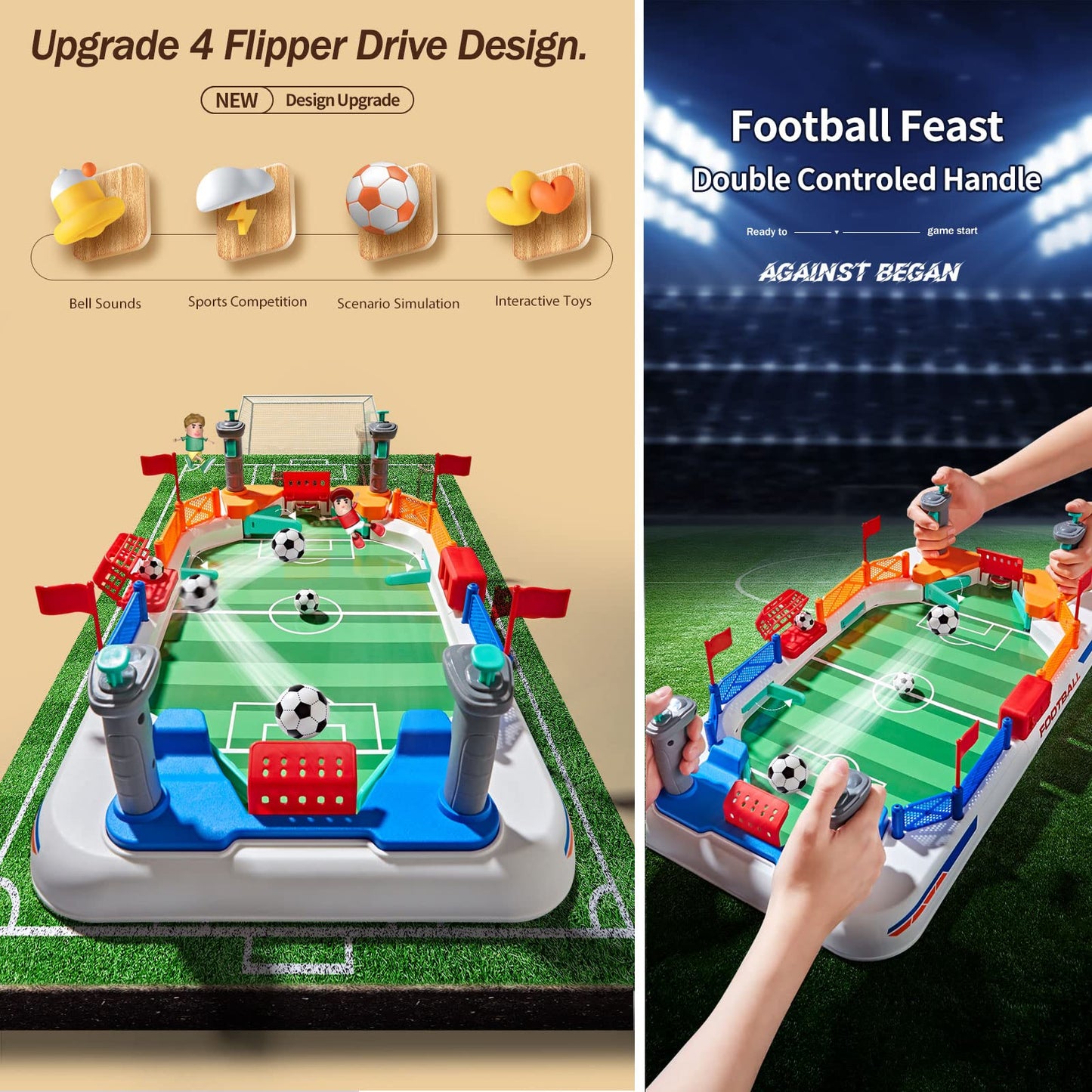 COUOMOXA Upgrade Mini Football Game with 4 Flipper Drives – Portable Tabletop Soccer