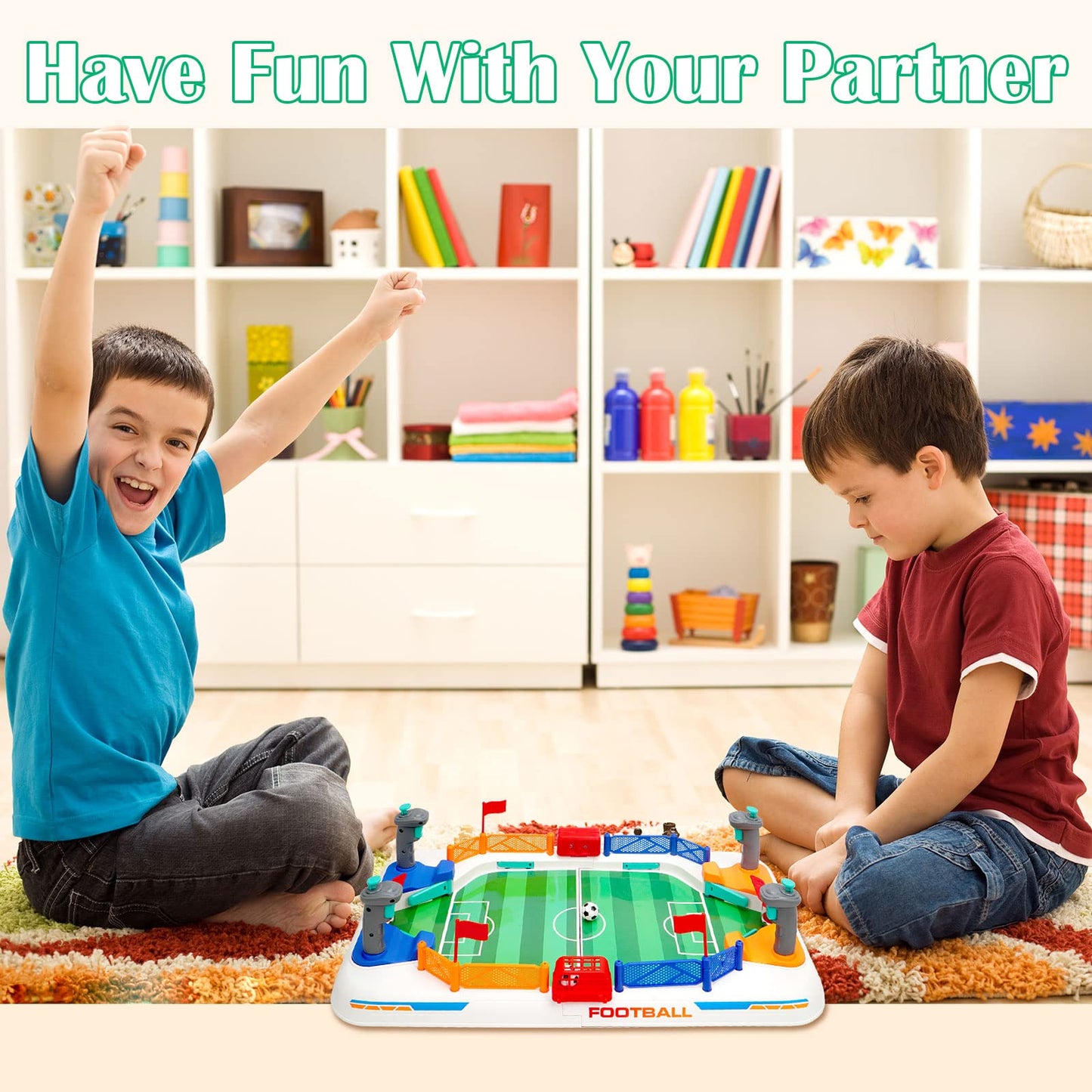 COUOMOXA Upgrade Mini Football Game with 4 Flipper Drives – Portable Tabletop Soccer