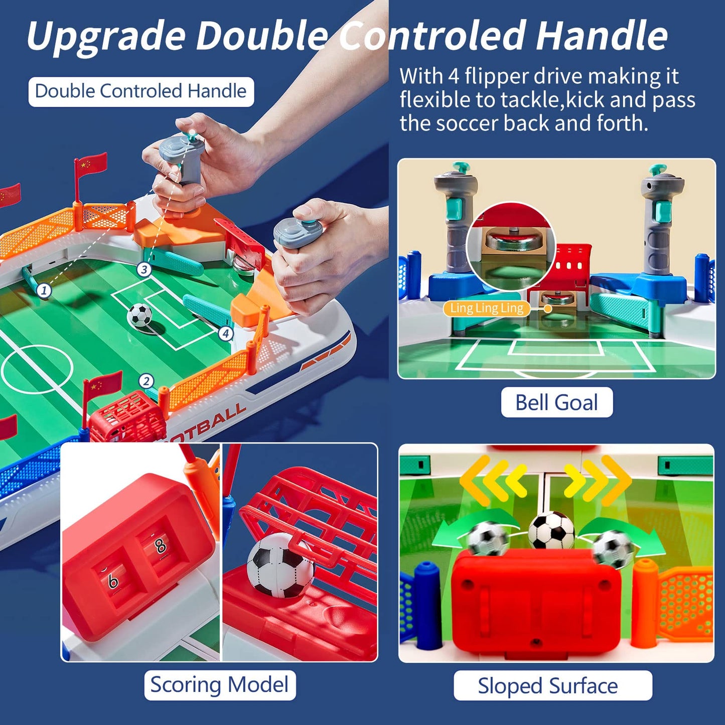 COUOMOXA Upgrade Mini Football Game with 4 Flipper Drives – Portable Tabletop Soccer