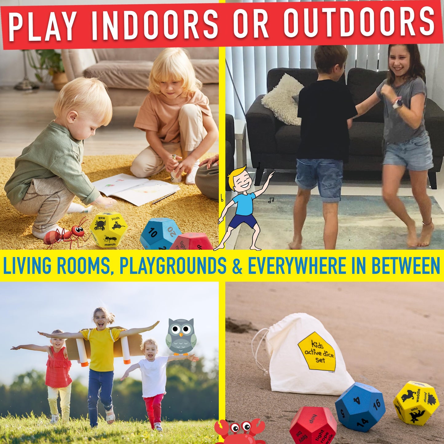 Covelico Exercise Dice for Kids – Fun Indoor Outdoor Fitness Games for Classrooms & Home