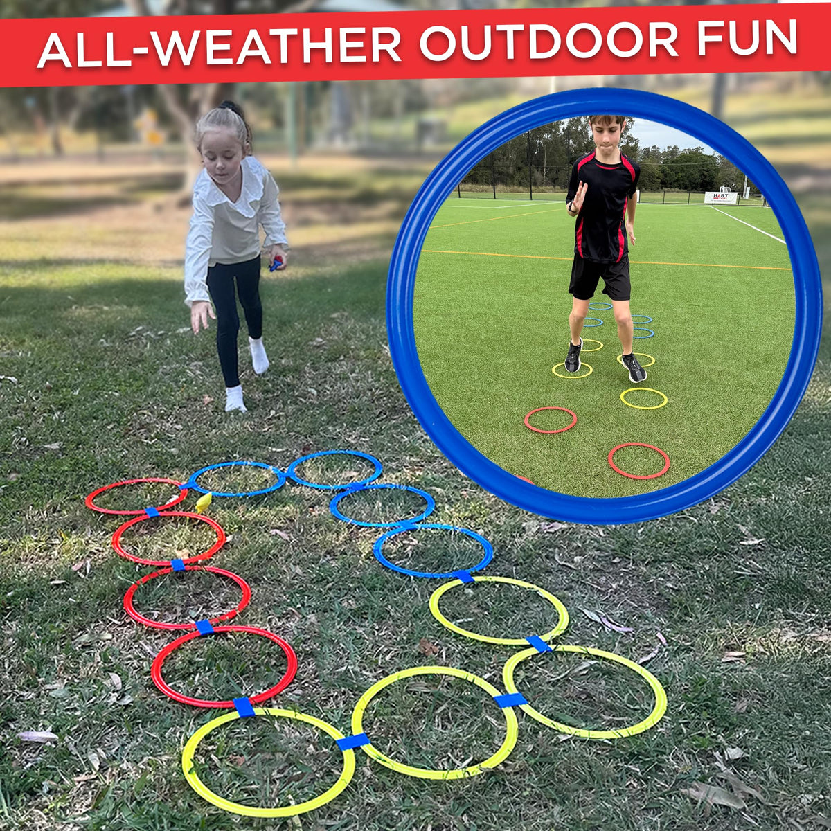Covelico Hopscotch Rings — 12x11 Inch Set with 3 Bean Bags for Indoor & Outdoor Active Play