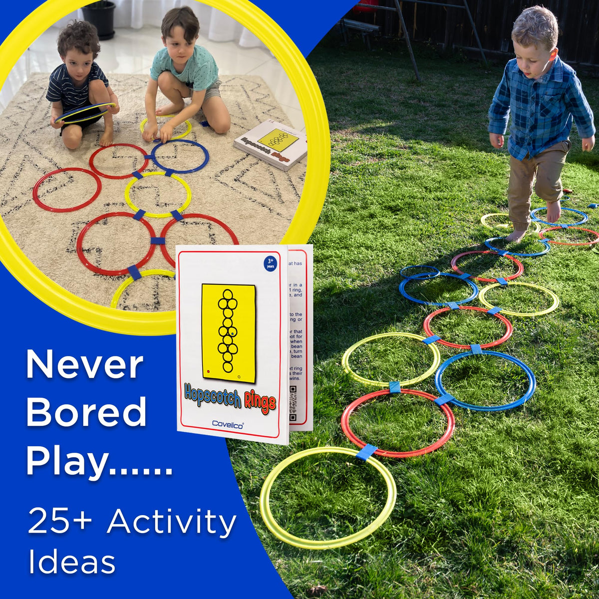 Covelico Hopscotch Rings — 12x11 Inch Set with 3 Bean Bags for Indoor & Outdoor Active Play
