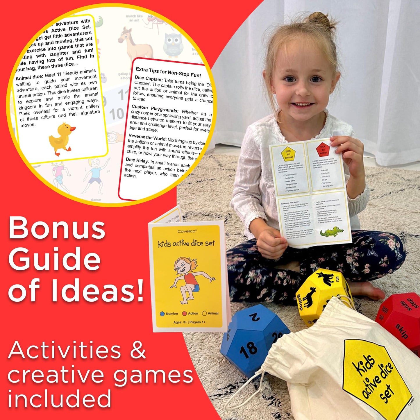 Covelico Exercise Dice for Kids – Fun Indoor Outdoor Fitness Games for Classrooms & Home
