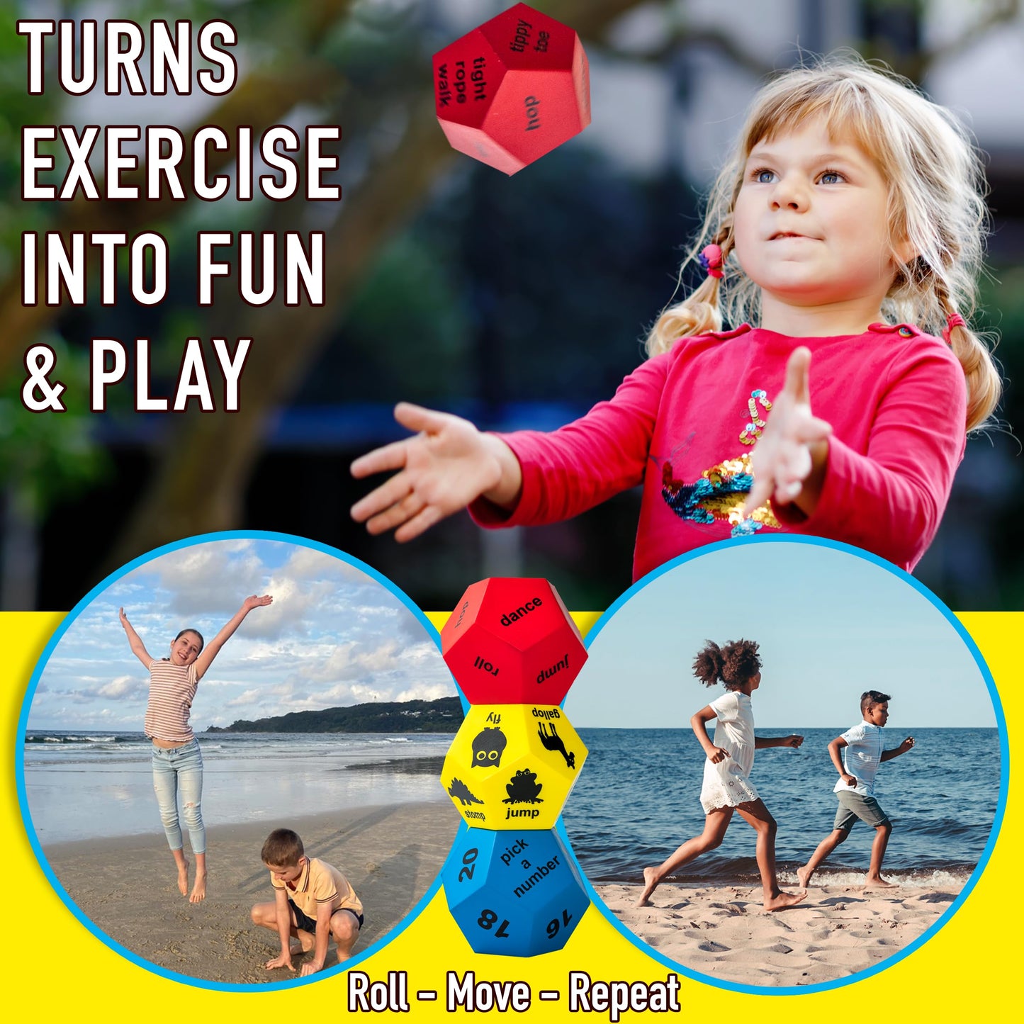Covelico Exercise Dice for Kids – Fun Indoor Outdoor Fitness Games for Classrooms & Home