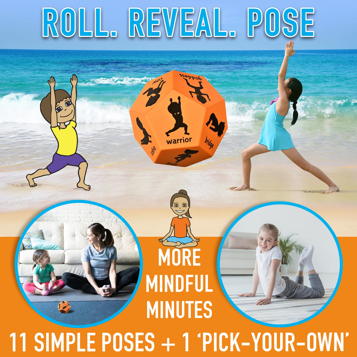 Covelico Yoga Dice for Kids – 12-Sided Foam Pose Dice for Class, Play & PE