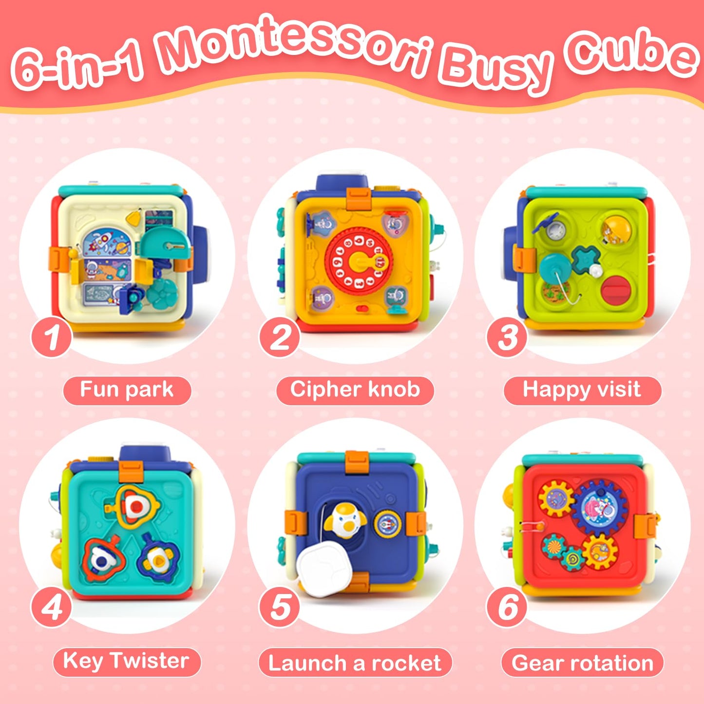 Covsen 6-in-1 Montessori Busy Cube – Sensory Toddler Toy for 1–4 Year Olds