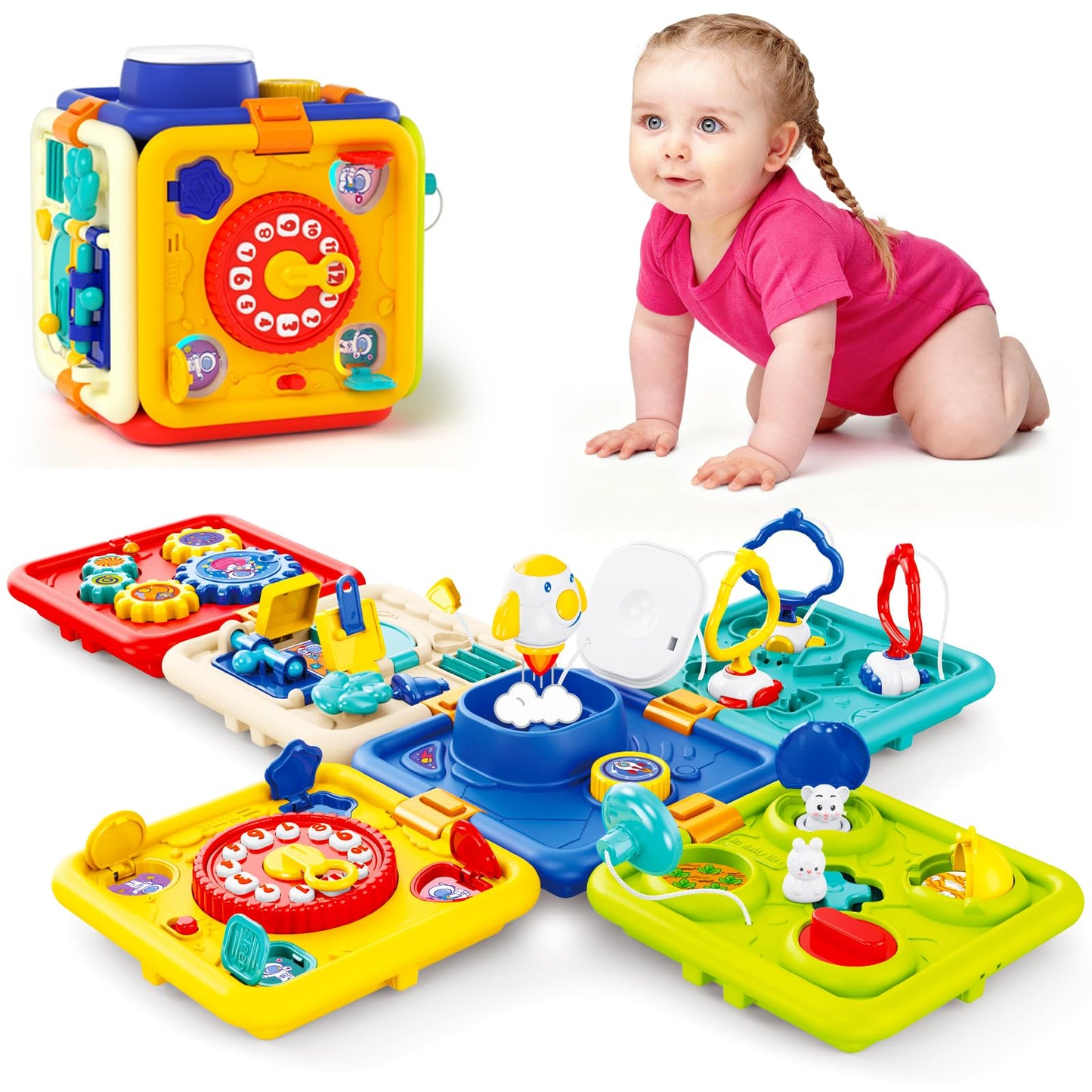 Covsen 6-in-1 Montessori Busy Cube – Sensory Toddler Toy for 1–4 Year Olds