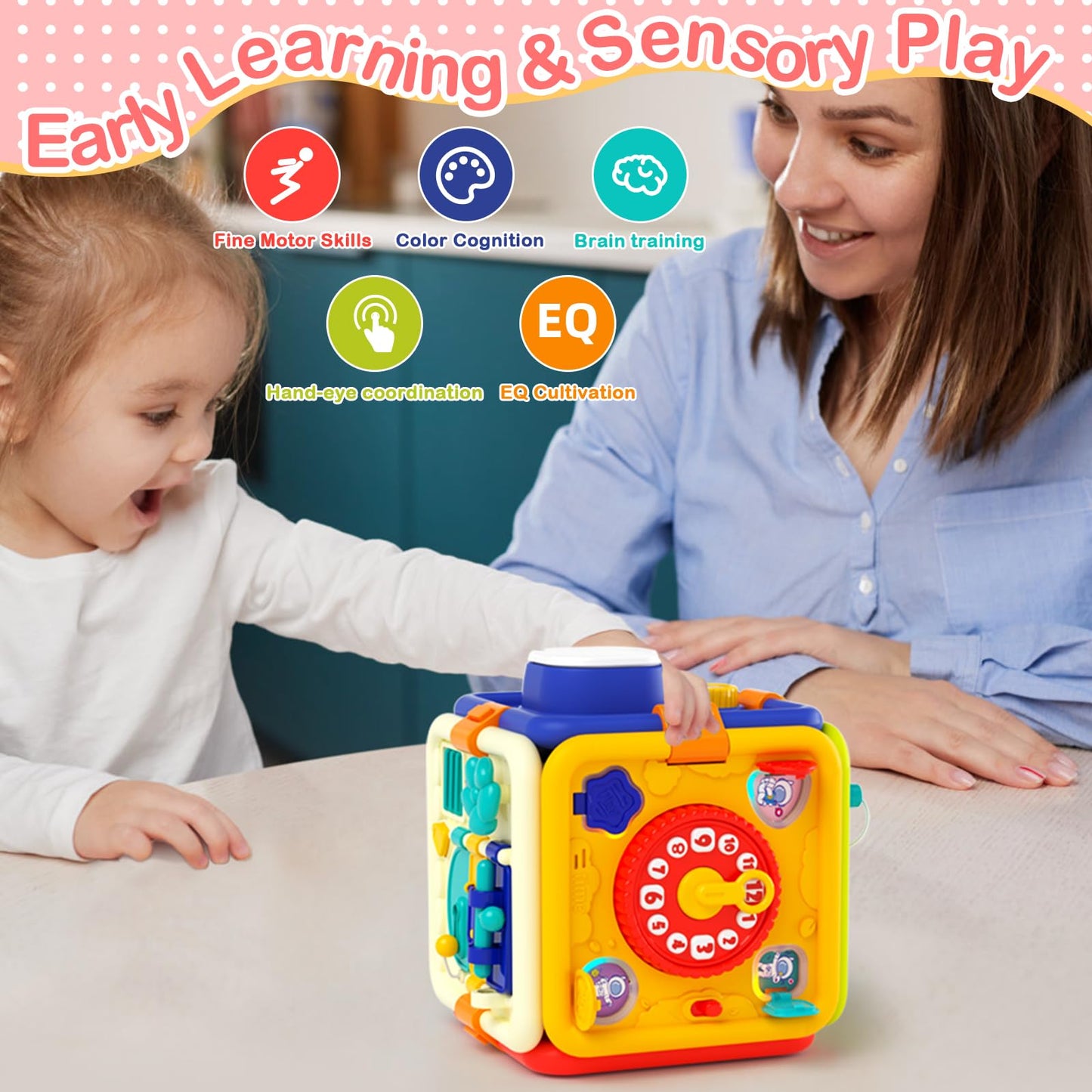 Covsen 6-in-1 Montessori Busy Cube – Sensory Toddler Toy for 1–4 Year Olds