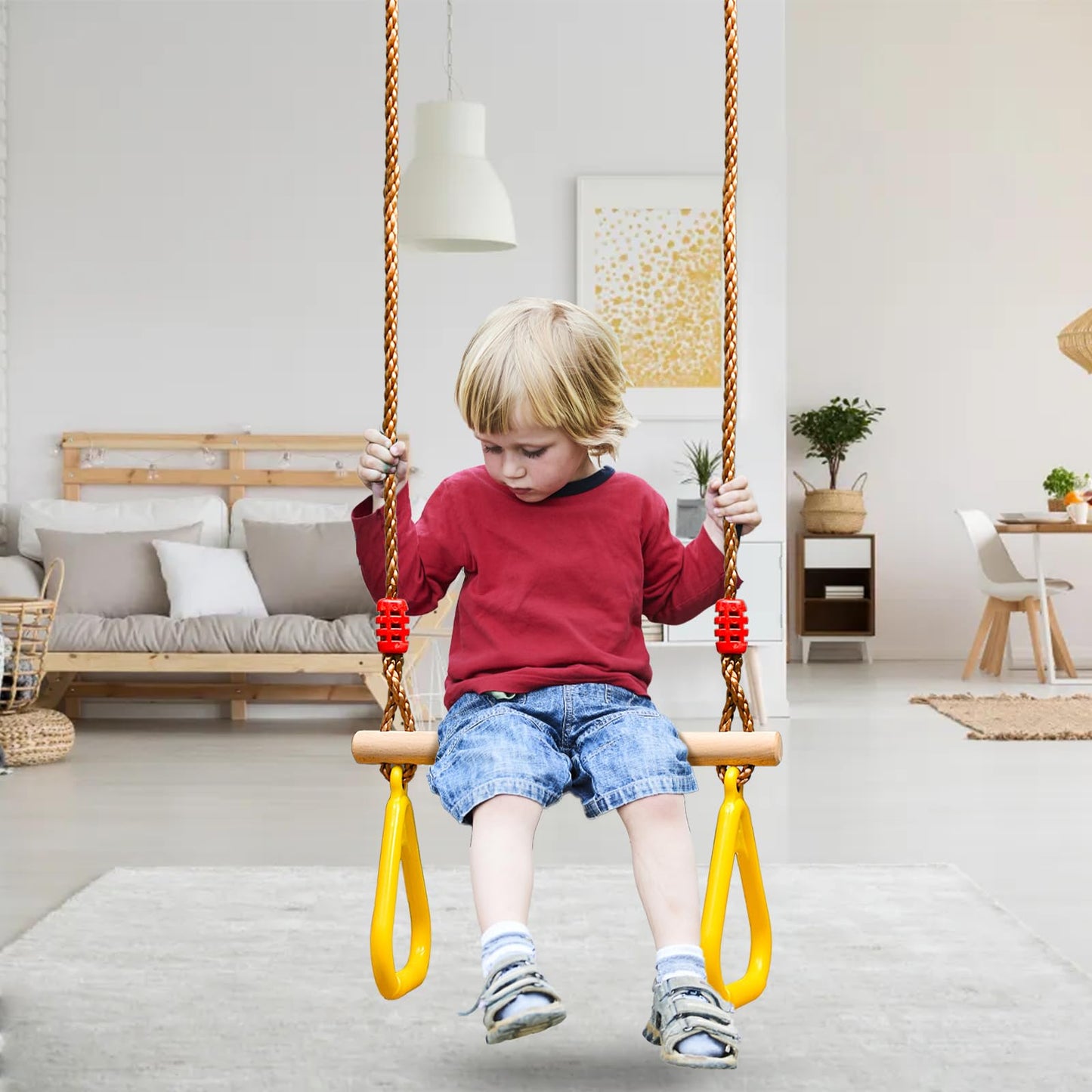 Covzoe Trapeze Bar — 16-Inch Adjustable Wooden Swing Set with Rings