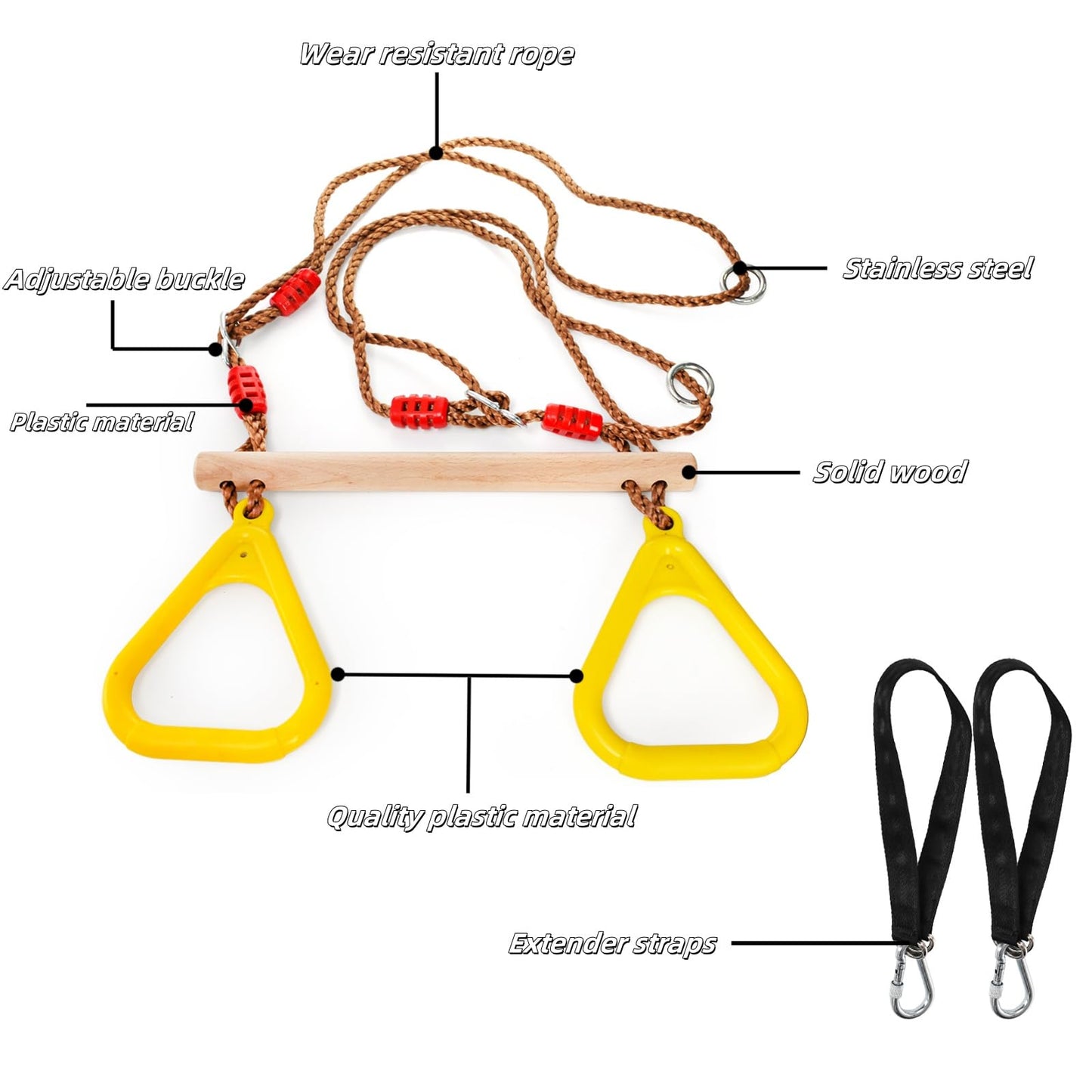 Covzoe Trapeze Bar — 16-Inch Adjustable Wooden Swing Set with Rings