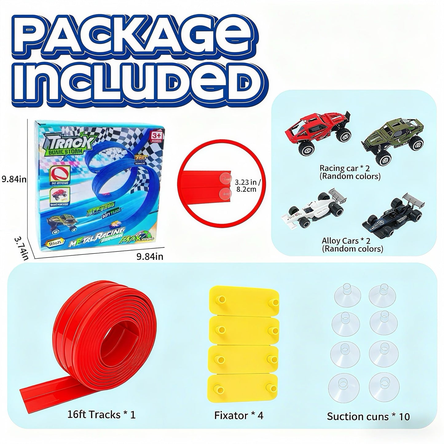 Coyban 16 Ft Race Track Toys for Kids – Flexible Track, 4 Cars, Suction Cups, 1/64 Scale