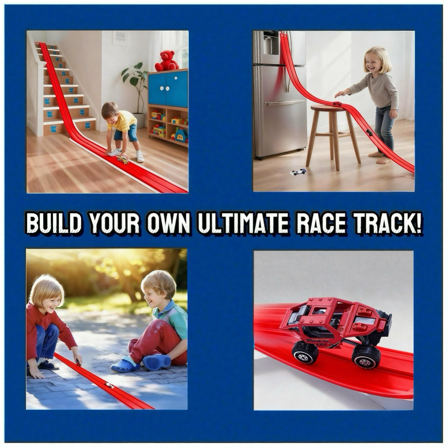 Coyban 16 Ft Race Track Toys for Kids – Flexible Track, 4 Cars, Suction Cups, 1/64 Scale