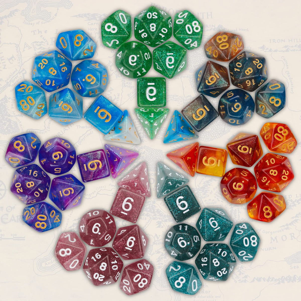Coyeekn 7x7 DND Dice Set – 49 Polyhedral Dice with Pouch for D&D & Tabletop RPG