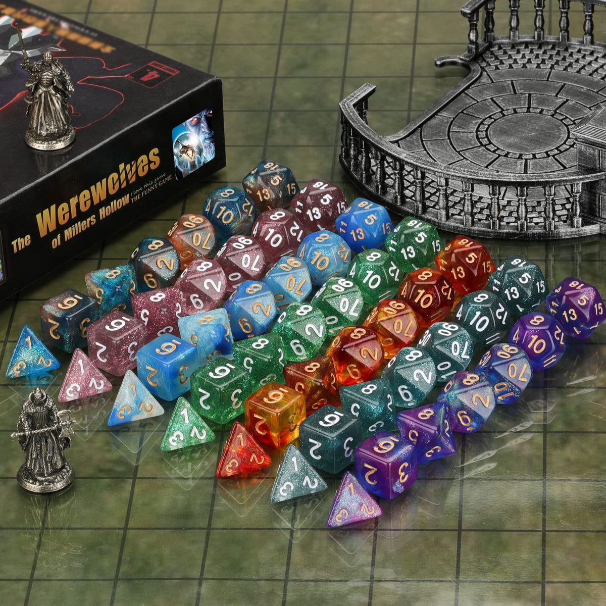 Coyeekn 7x7 DND Dice Set – 49 Polyhedral Dice with Pouch for D&D & Tabletop RPG