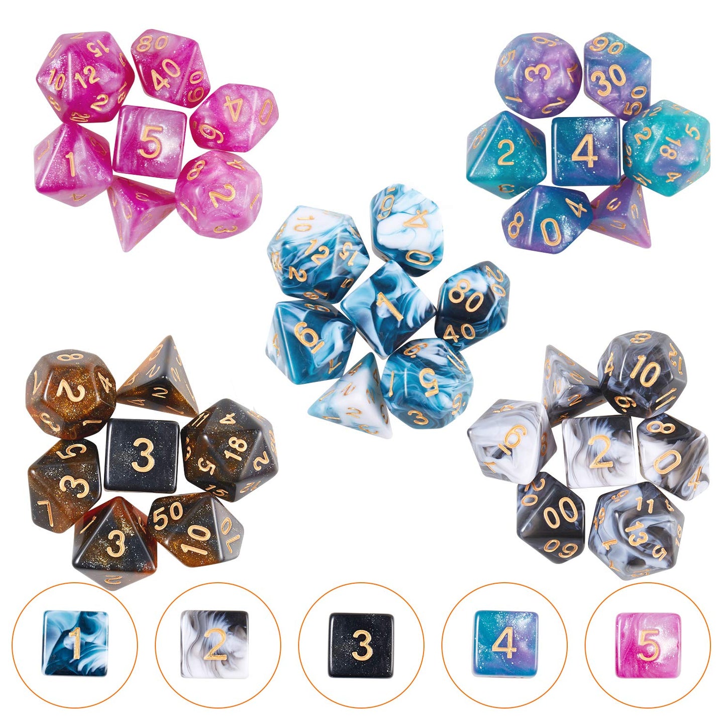 Coyeekn DND Dice Set — 140-Piece Polyhedral Dice in 20 Colors with Large Velvet Drawstring Bag