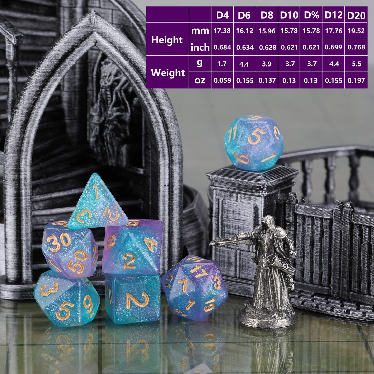 Coyeekn DND Dice Set – Glitter Polyhedral Dice, 7 Sets (49 Pieces) with Pouch