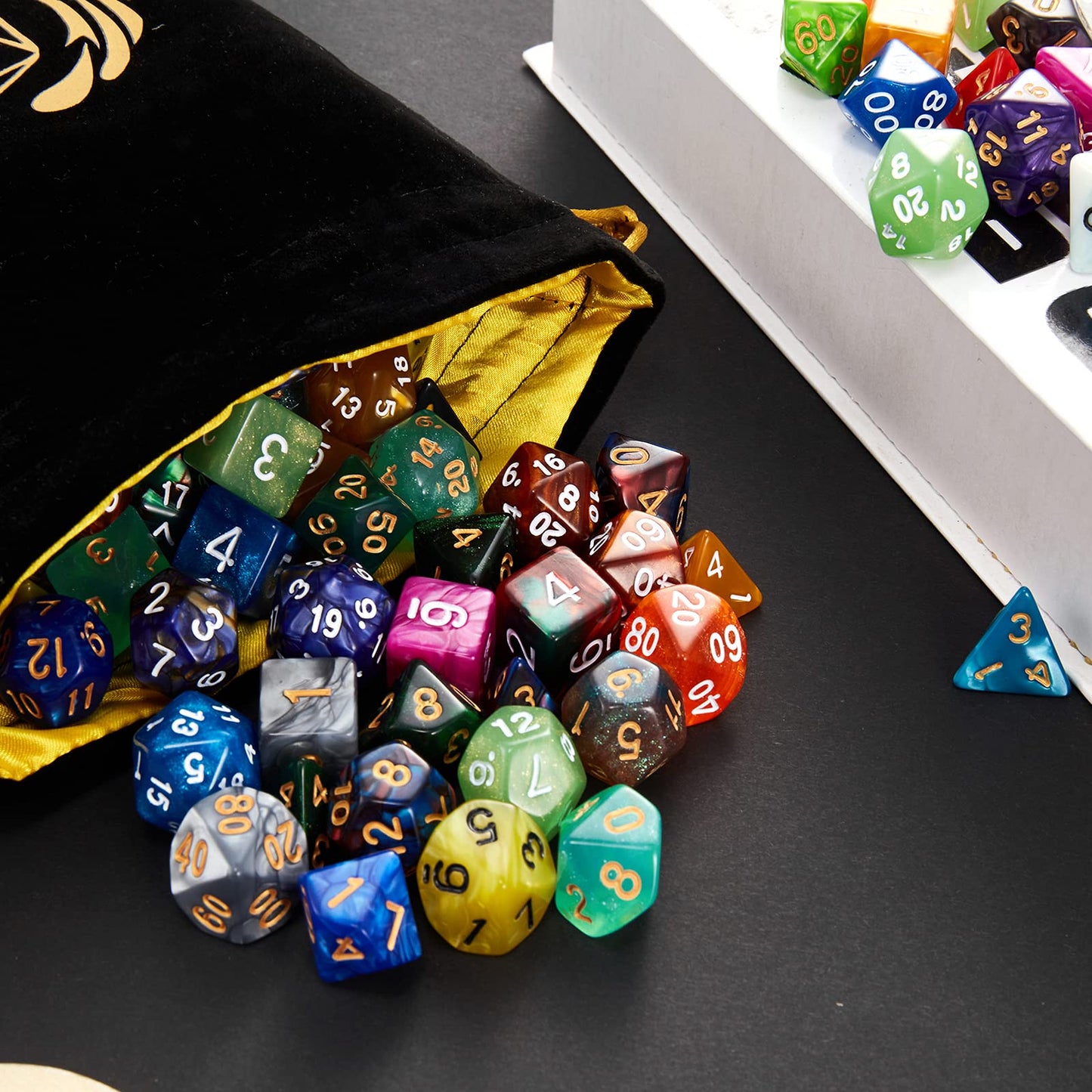 Coyeekn DND Dice Set – 175 Acrylic Polyhedral Dice in 25 Colors + Flannel Bag