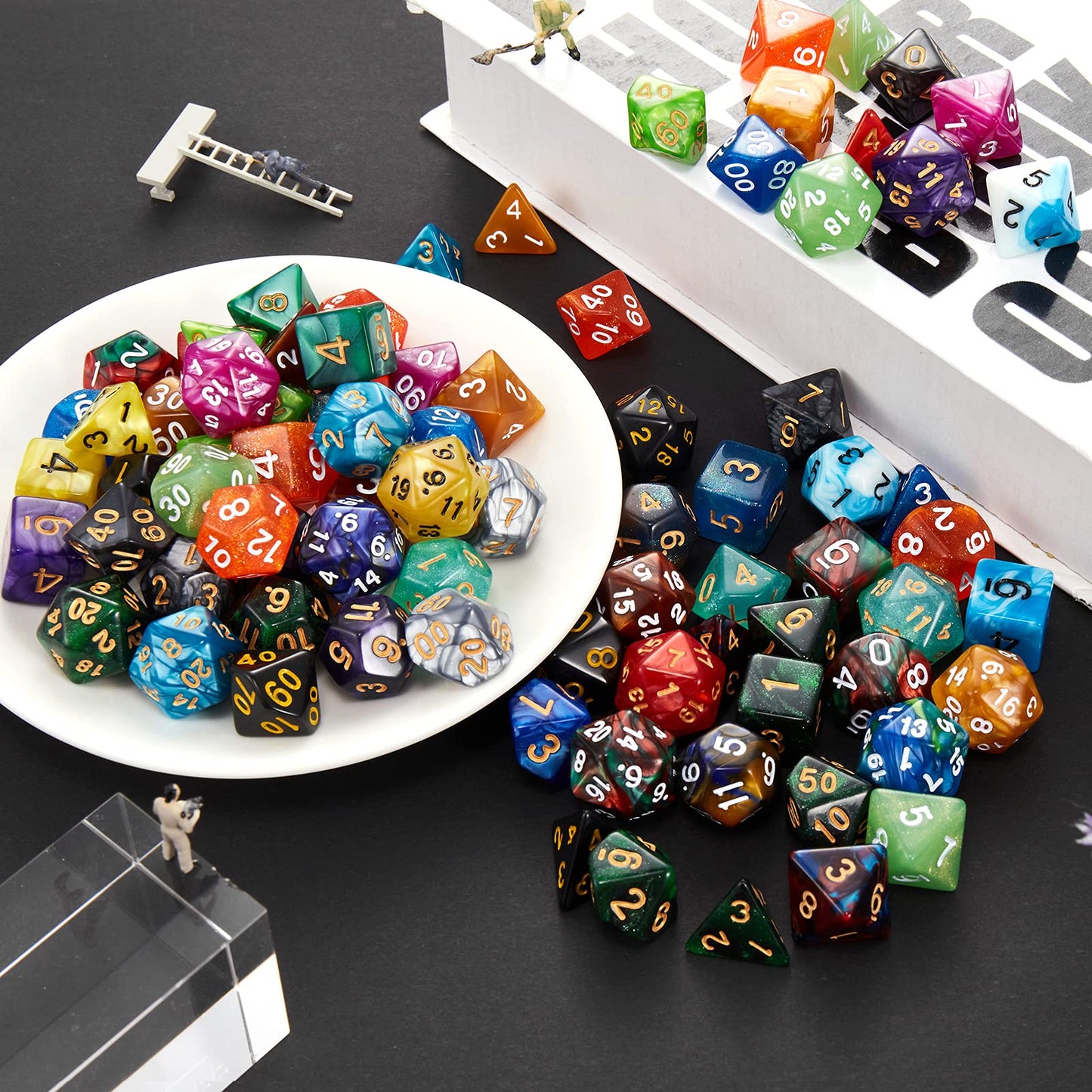 Coyeekn DND Dice Set – 175 Acrylic Polyhedral Dice in 25 Colors + Flannel Bag