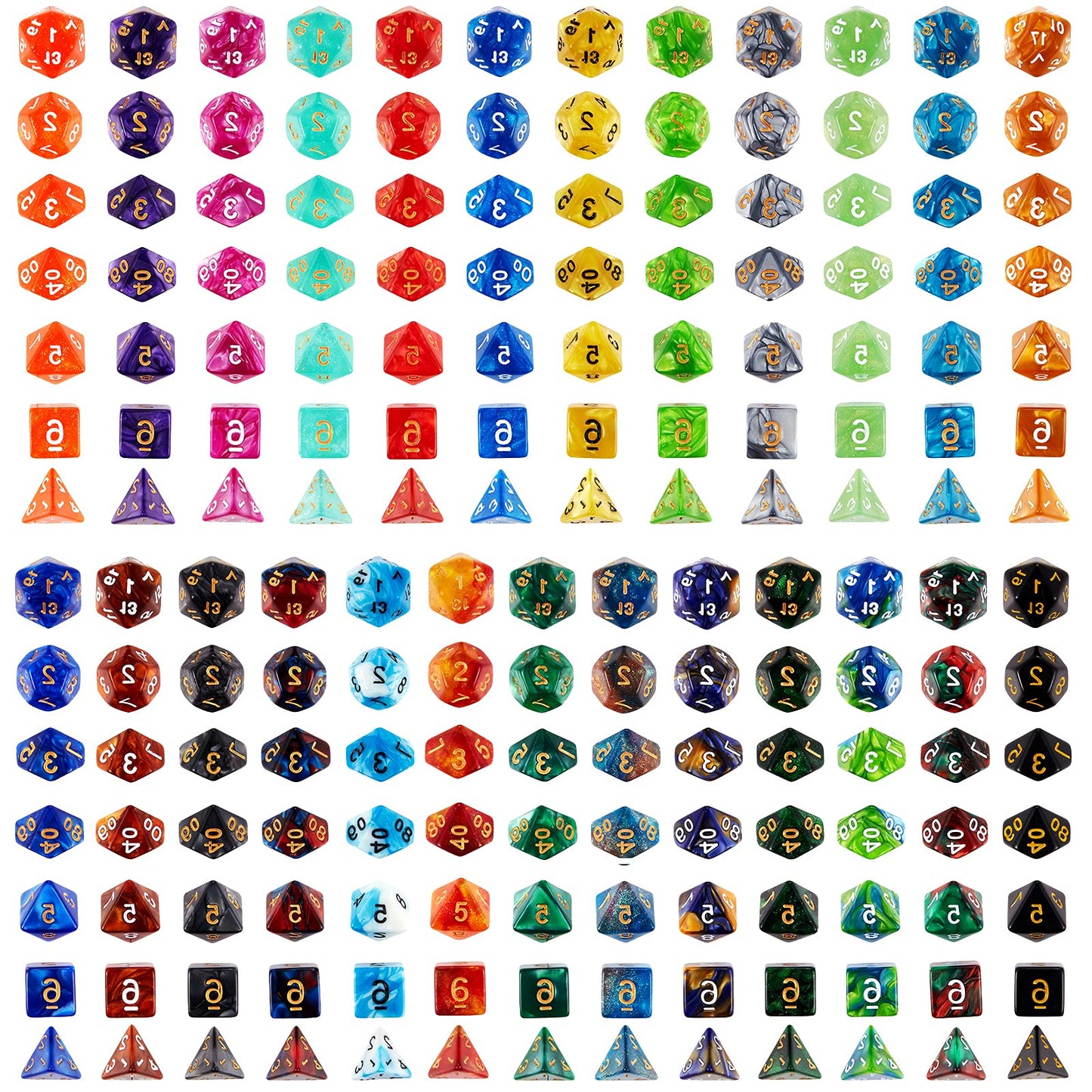 Coyeekn DND Dice Set – 175 Acrylic Polyhedral Dice in 25 Colors + Flannel Bag