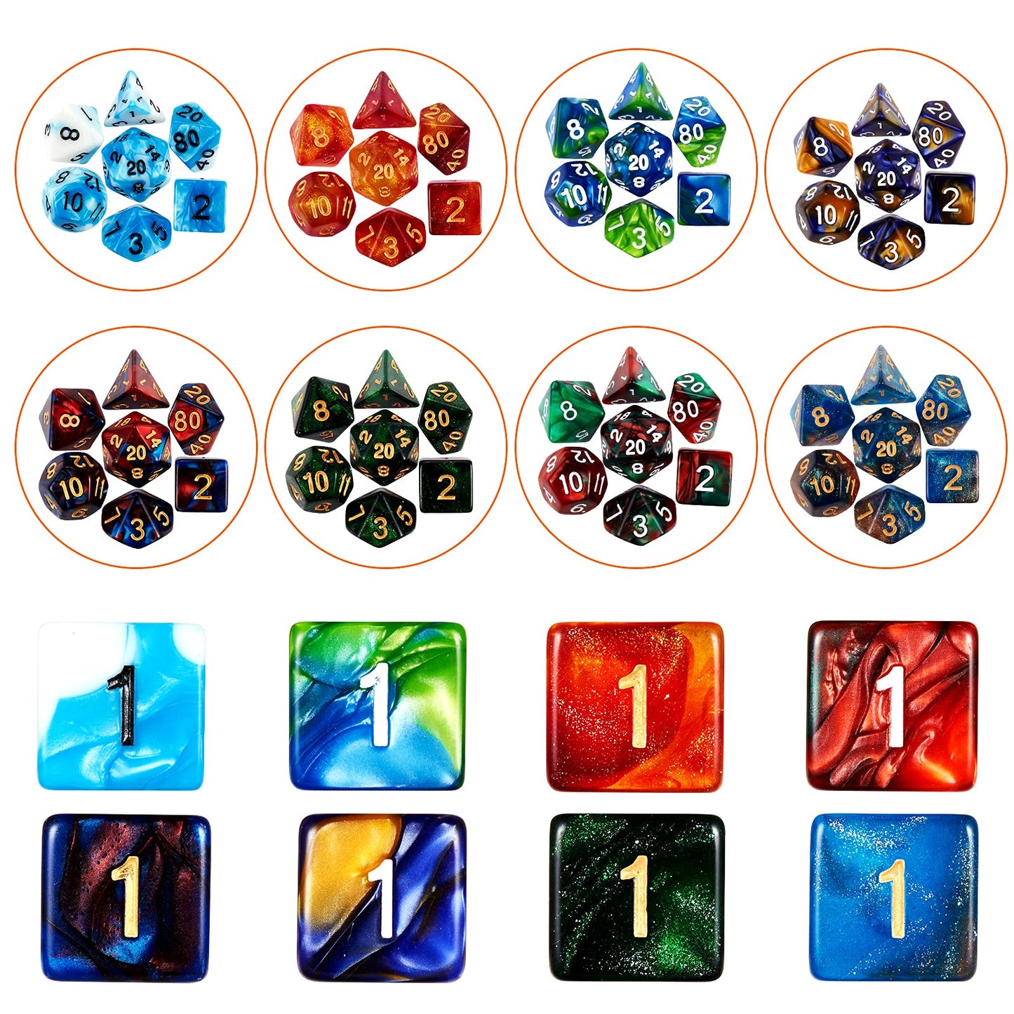 Coyeekn DND Dice Set – 175 Acrylic Polyhedral Dice in 25 Colors + Flannel Bag
