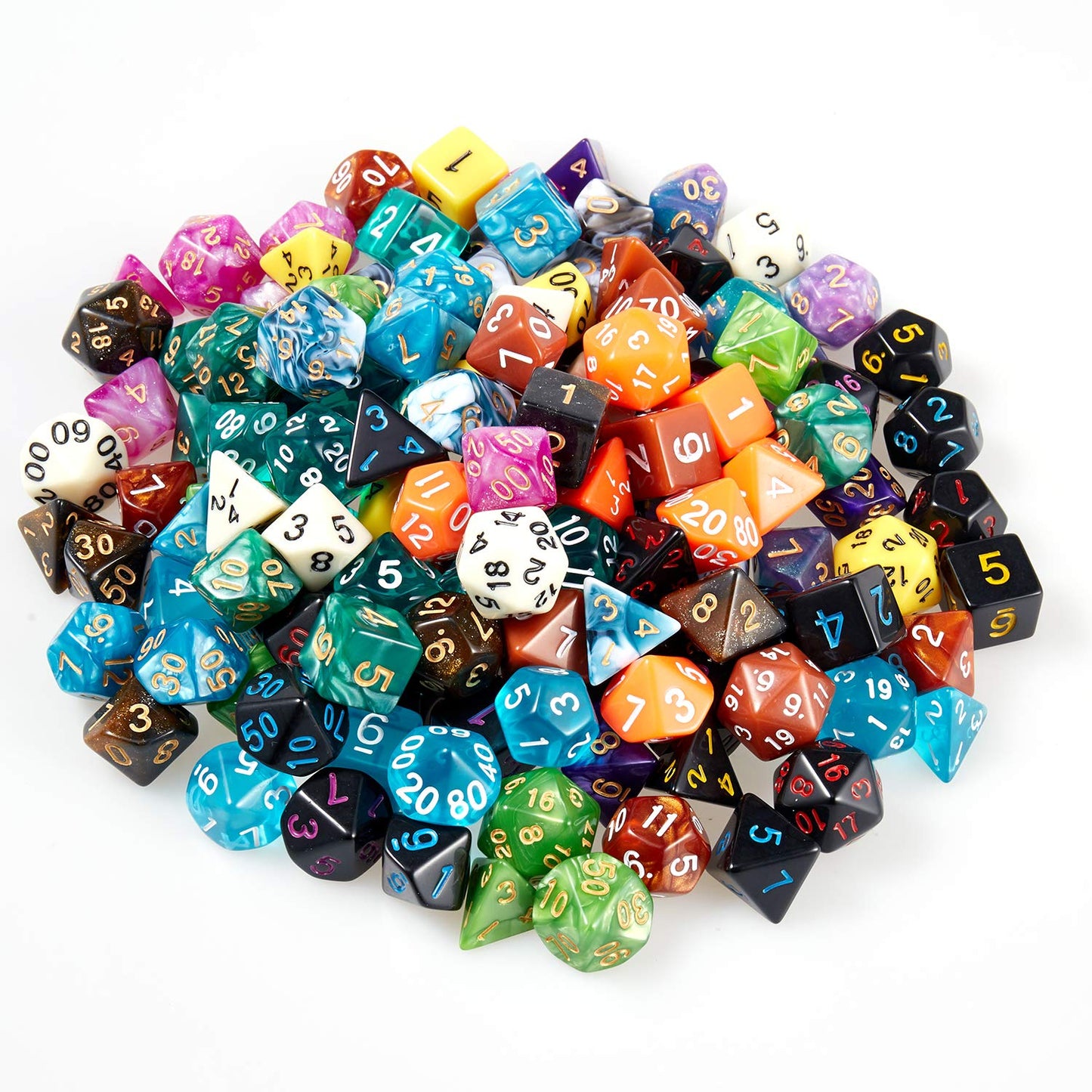Coyeekn DND Dice Set — 140-Piece Polyhedral Dice in 20 Colors with Large Velvet Drawstring Bag