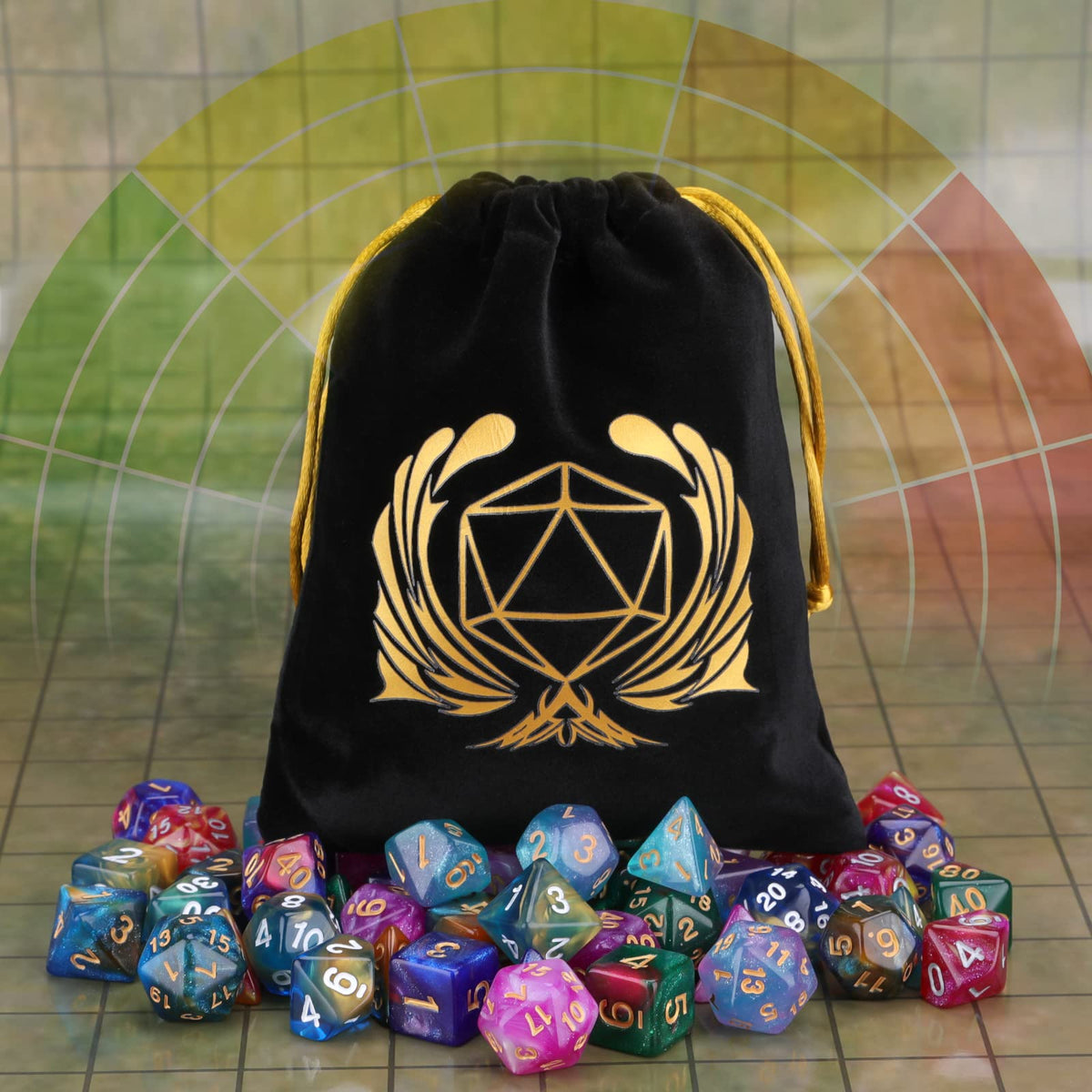 Coyeekn DND Dice Set – Glitter Polyhedral Dice, 7 Sets (49 Pieces) with Pouch