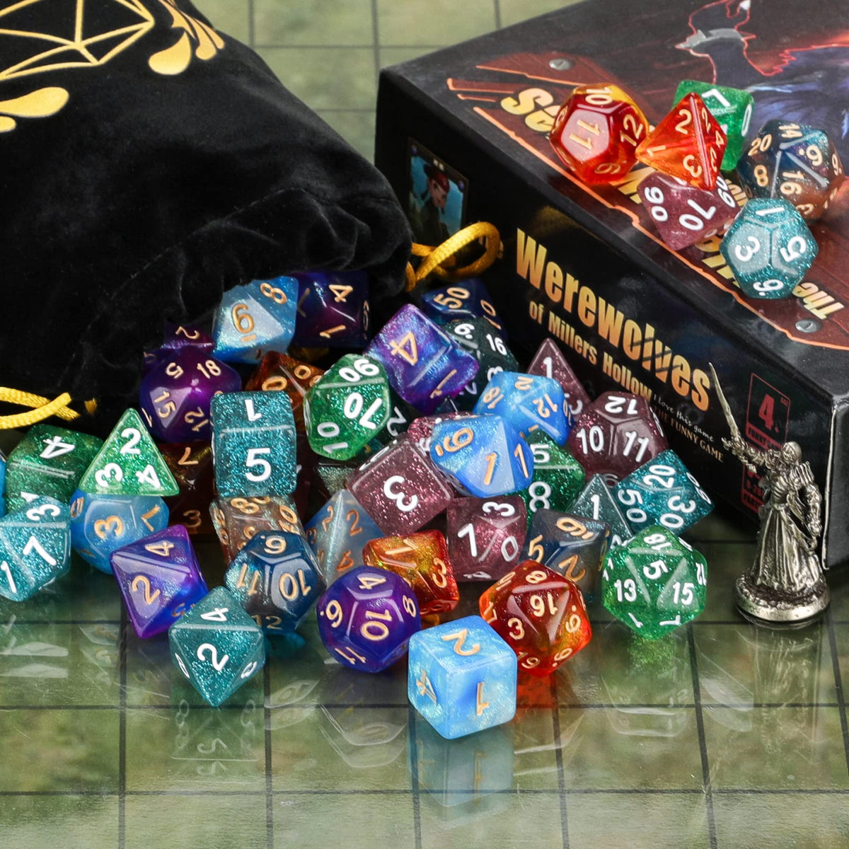Coyeekn 7x7 DND Dice Set – 49 Polyhedral Dice with Pouch for D&D & Tabletop RPG