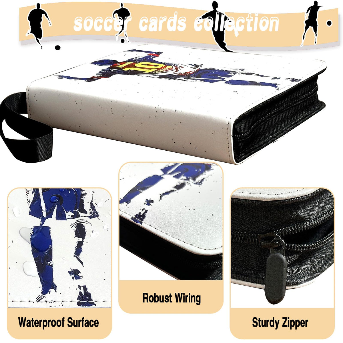 COYORO Soccer Card Binder — 4-Pocket Pages, 50 Removable Sleeves, 3-Ring Zipper Binder for 400 Cards