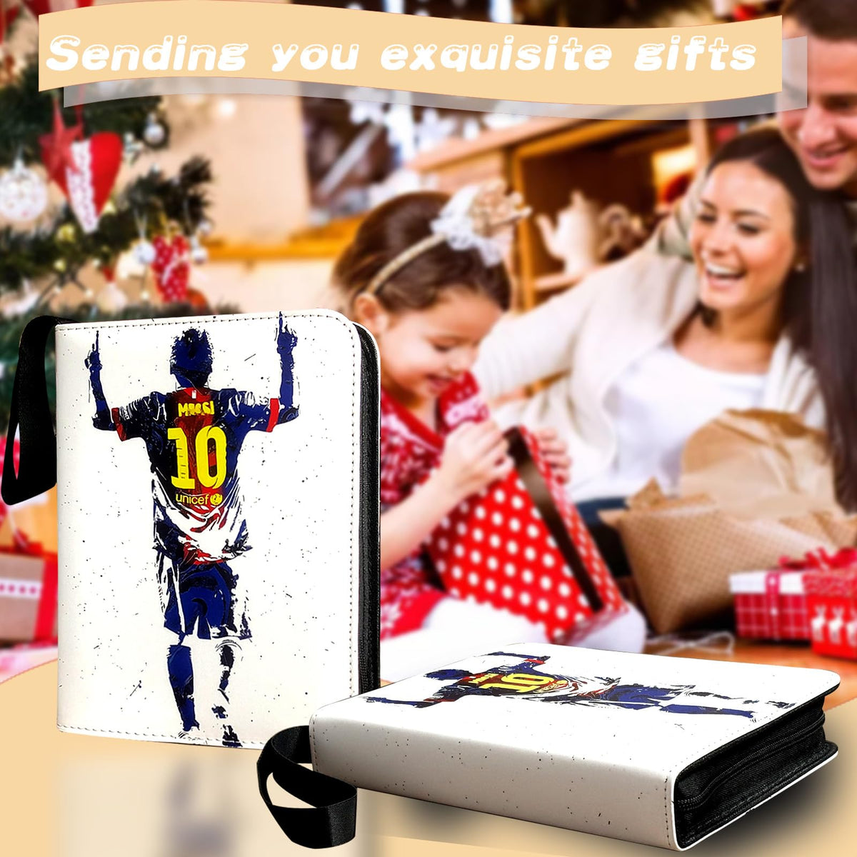 COYORO Soccer Card Binder — 4-Pocket Pages, 50 Removable Sleeves, 3-Ring Zipper Binder for 400 Cards