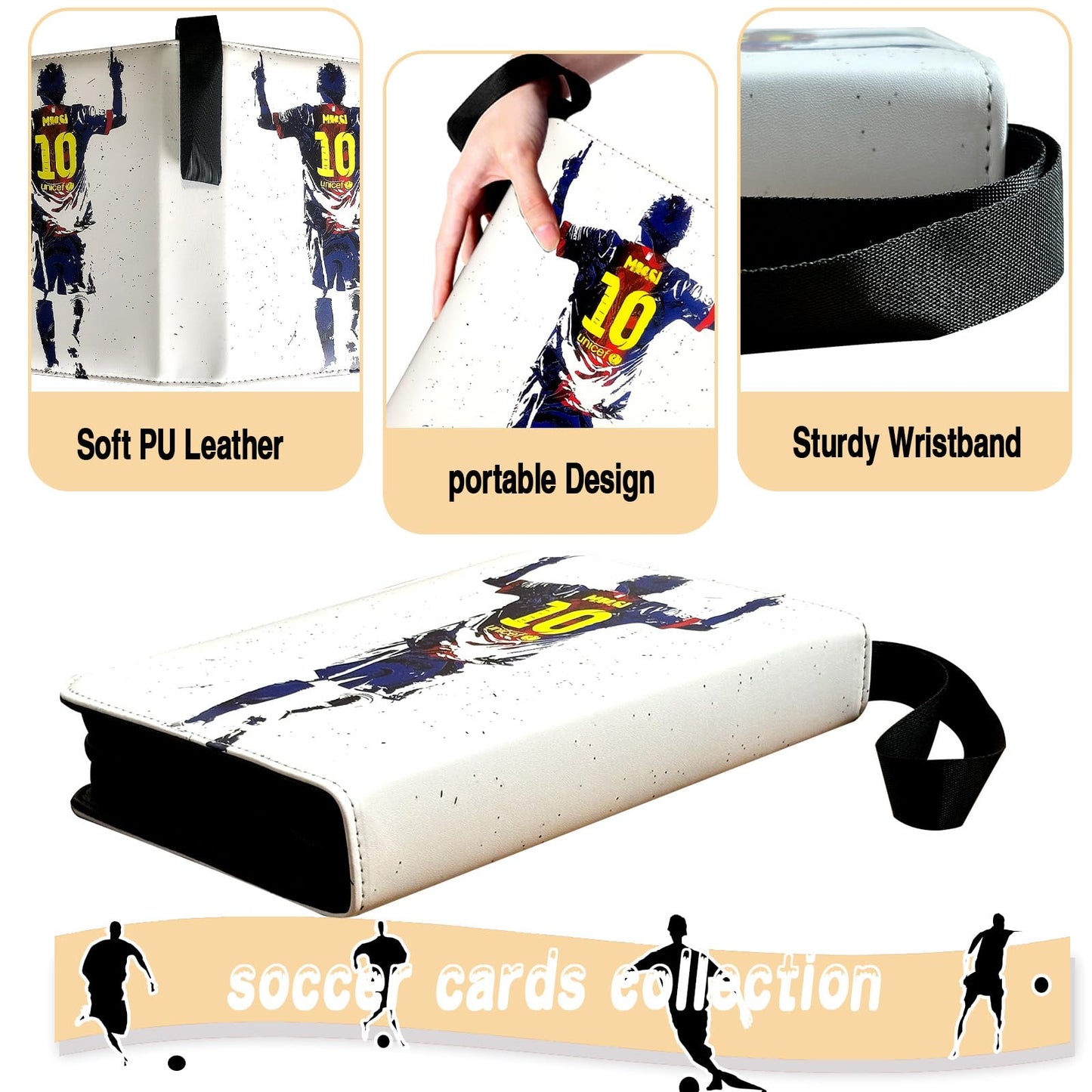 COYORO Soccer Card Binder — 4-Pocket Pages, 50 Removable Sleeves, 3-Ring Zipper Binder for 400 Cards