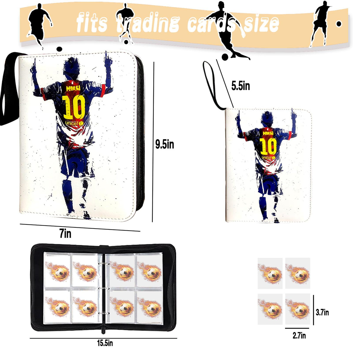 COYORO Soccer Card Binder — 4-Pocket Pages, 50 Removable Sleeves, 3-Ring Zipper Binder for 400 Cards