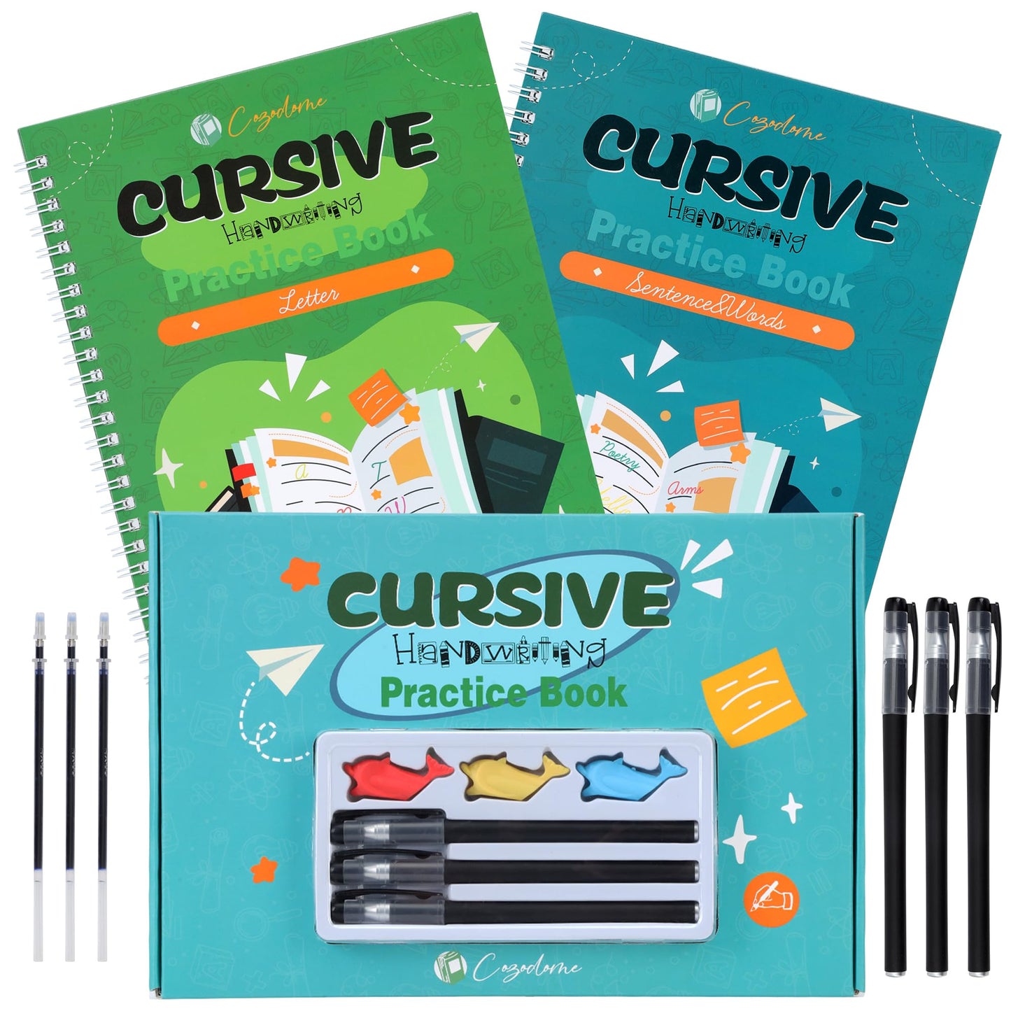 Cozodome Grooved Cursive Handwriting Workbook for Kids – Reusable Magic Ink & 3D Tactile Lines