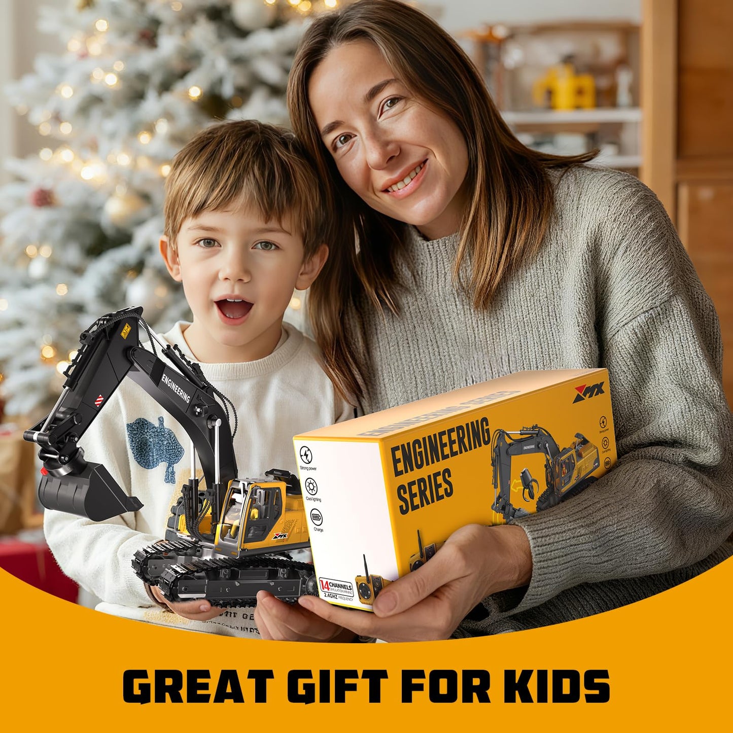 CozyBomB Remote Control Excavator Toys – 3-in-1 Attachments, 680° Rotation, Dual Batteries