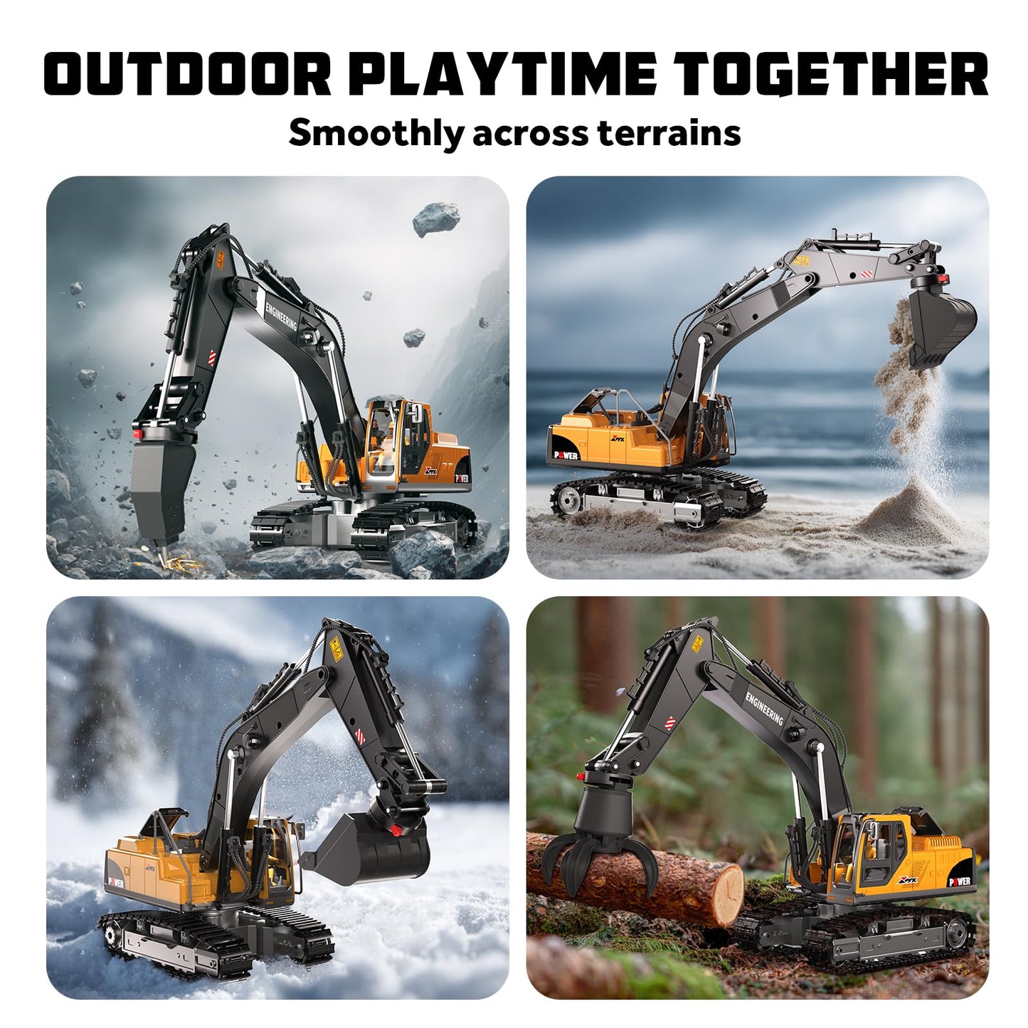 CozyBomB Remote Control Excavator Toys – 3-in-1 Attachments, 680° Rotation, Dual Batteries