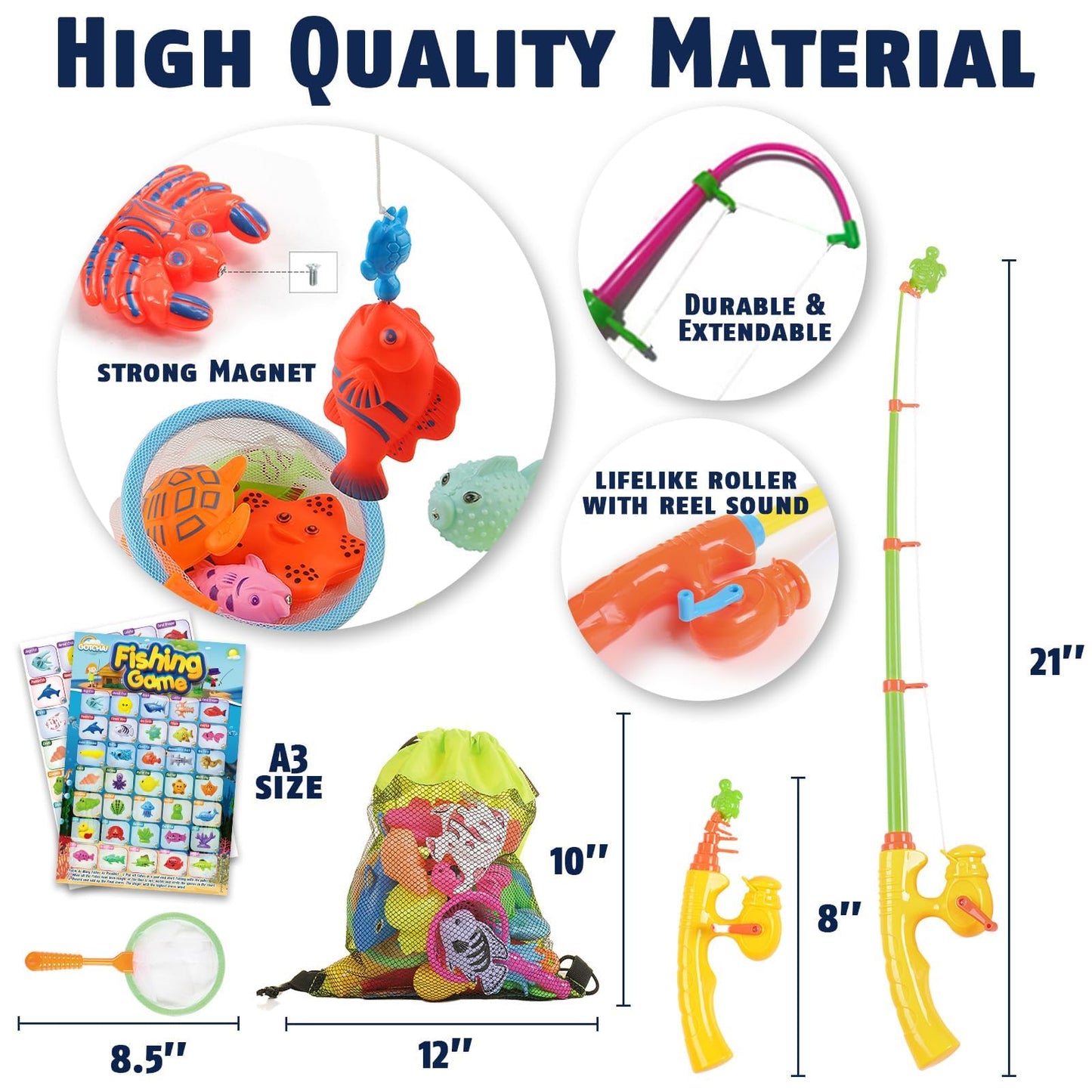 CozyBomB Magnetic Fishing Toys Game Set for Kids – Water Table & Bath Play (Ages 3-8)