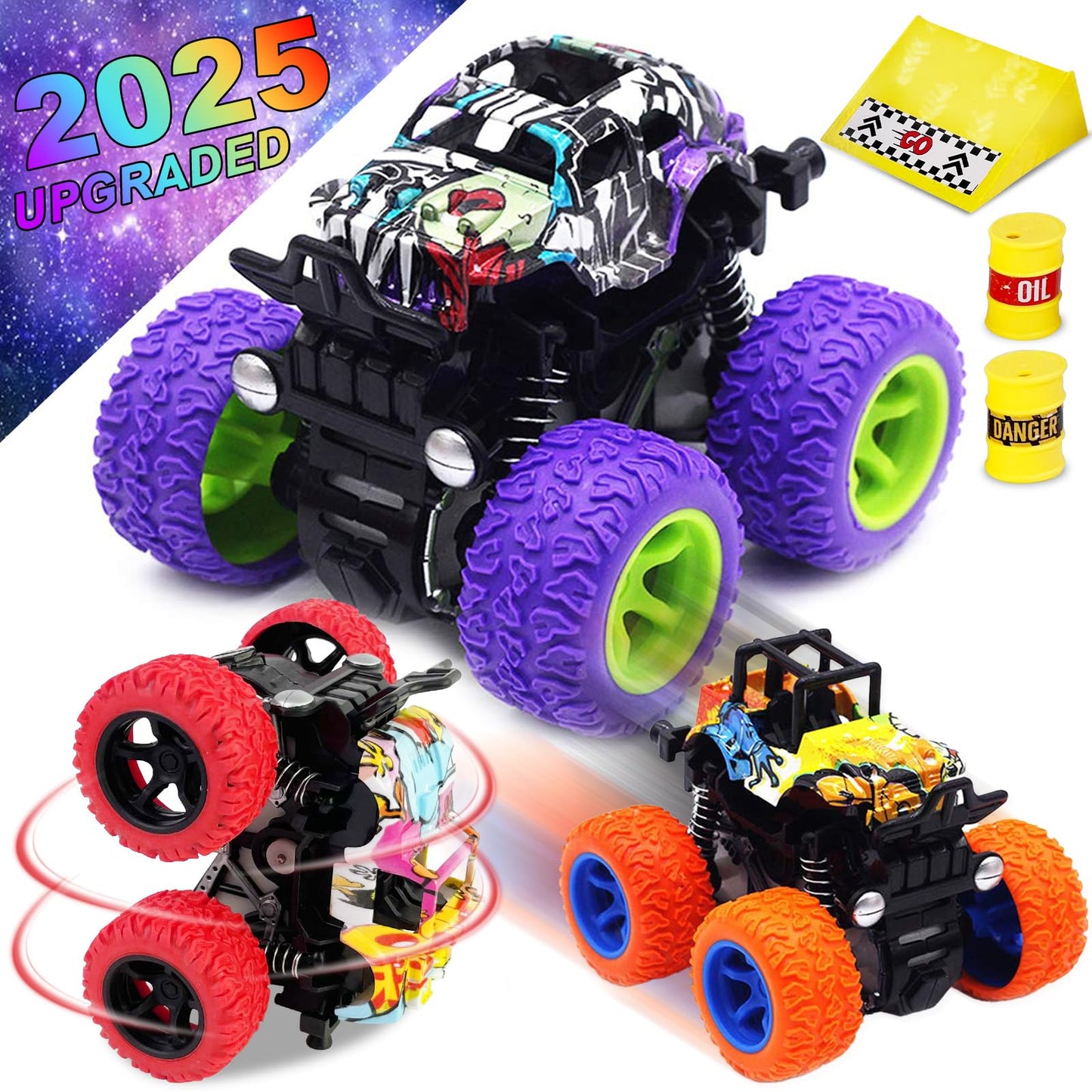 CozyBomB Monster Trucks – Friction-Powered 3-Pack Push & Go Toys for Kids 3–5