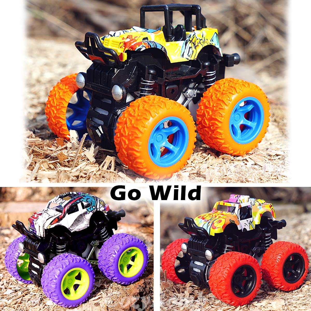 CozyBomB Monster Trucks – Friction-Powered 3-Pack Push & Go Toys for Kids 3–5