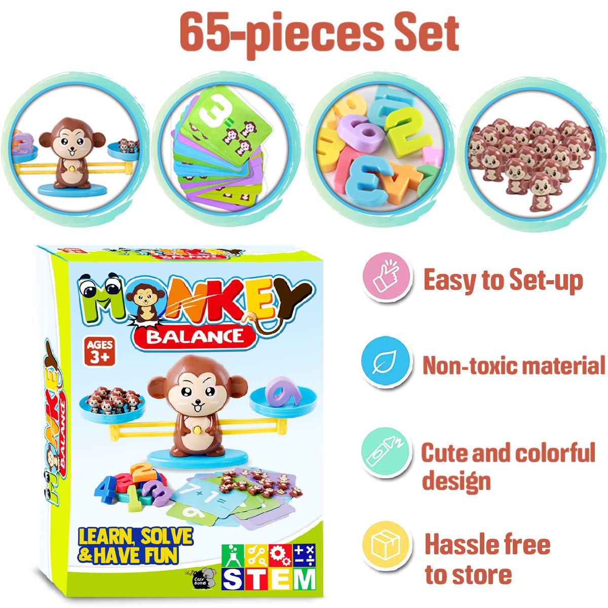 CozyBomB Monkey Scale Balance - STEM Math Toy for 3-5 Year Olds