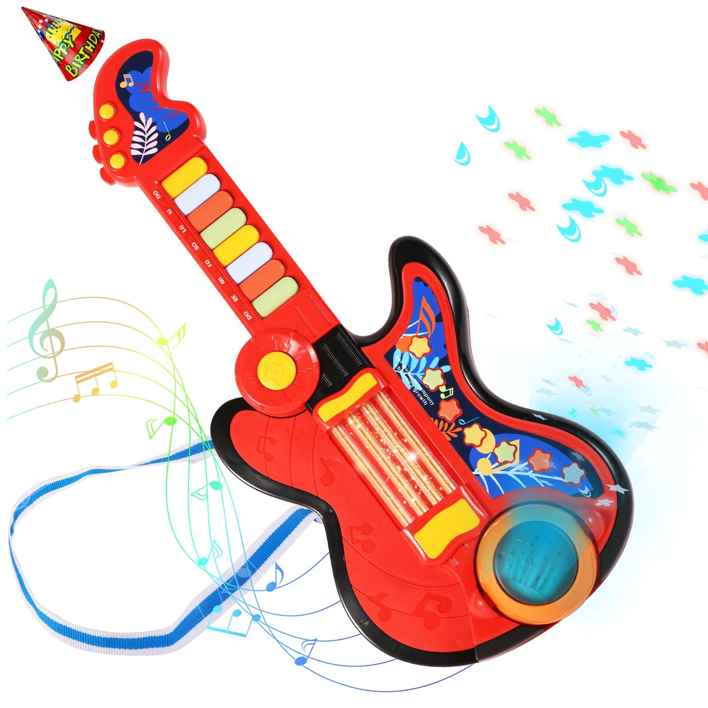 Cozybuy 4-in-1 Kid Guitar & Piano Toy for Toddlers (Ages 2-5) – Lullaby Projector & Lights