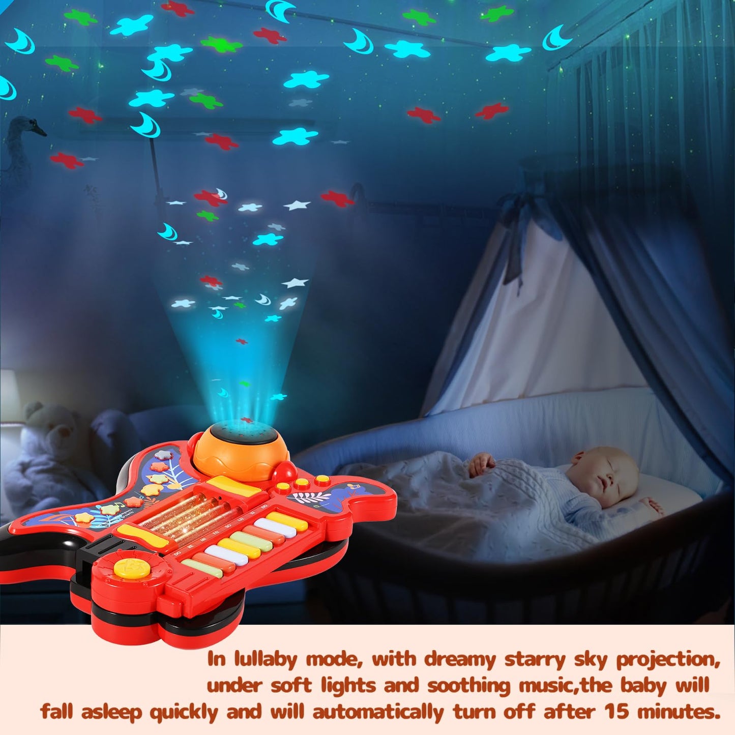 Cozybuy 4-in-1 Kid Guitar & Piano Toy for Toddlers (Ages 2-5) – Lullaby Projector & Lights