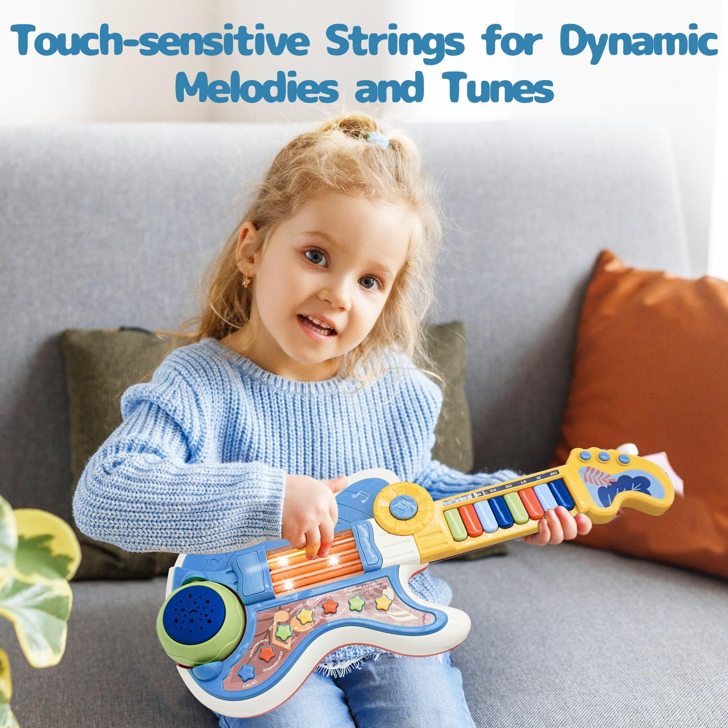 Cozybuy 4-in-1 Toddler Guitar & Piano Toy with Lullaby Projector – 2-5 Year Old Gift