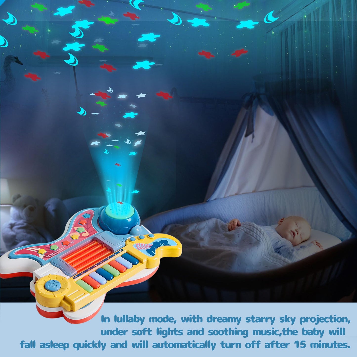 Cozybuy 4-in-1 Toddler Guitar & Piano Toy with Lullaby Projector – 2-5 Year Old Gift