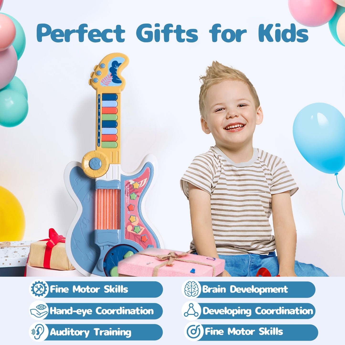 Cozybuy 4-in-1 Toddler Guitar & Piano Toy with Lullaby Projector – 2-5 Year Old Gift
