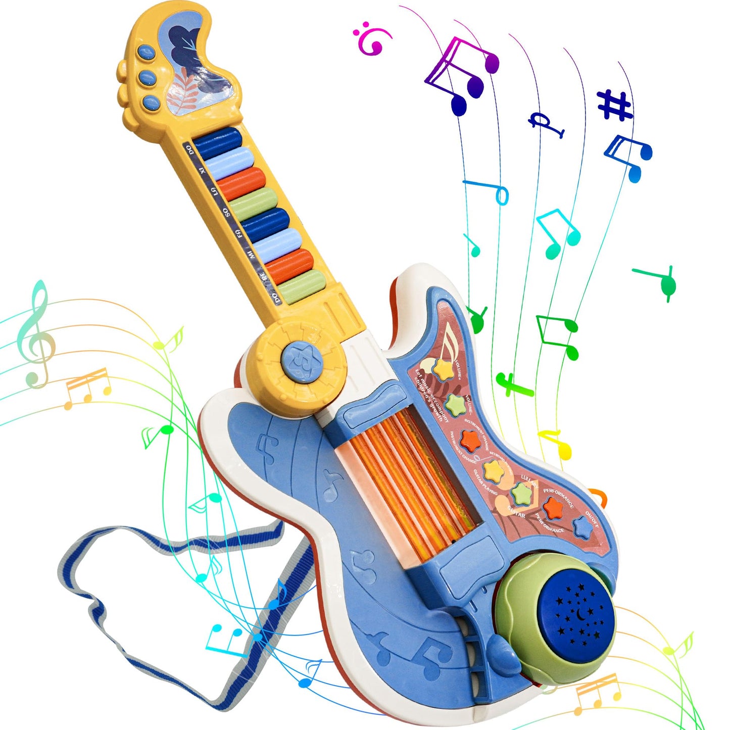 Cozybuy 4-in-1 Toddler Guitar & Piano Toy with Lullaby Projector – 2-5 Year Old Gift