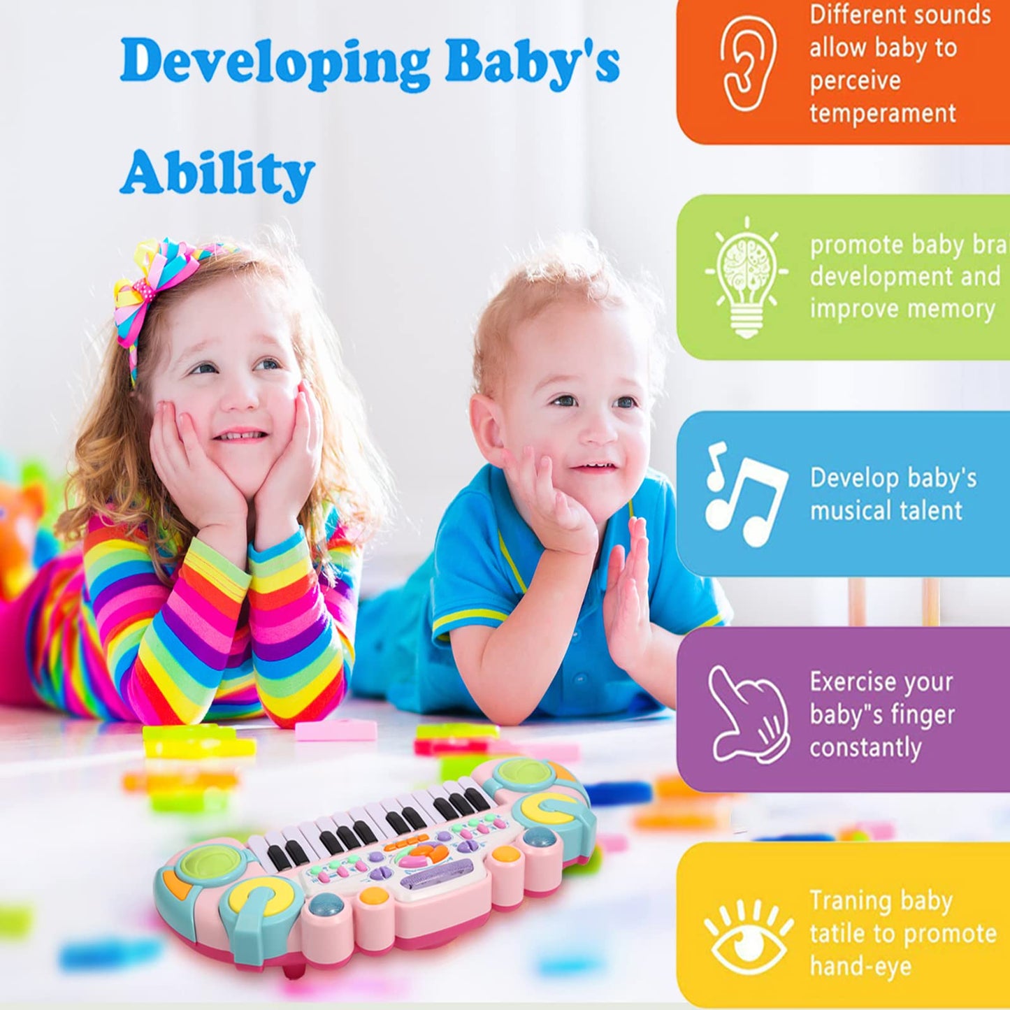 Cozybuy 24-Key Toddler Piano Toy – Multi-Function Baby Keyboard for 1-4 Years