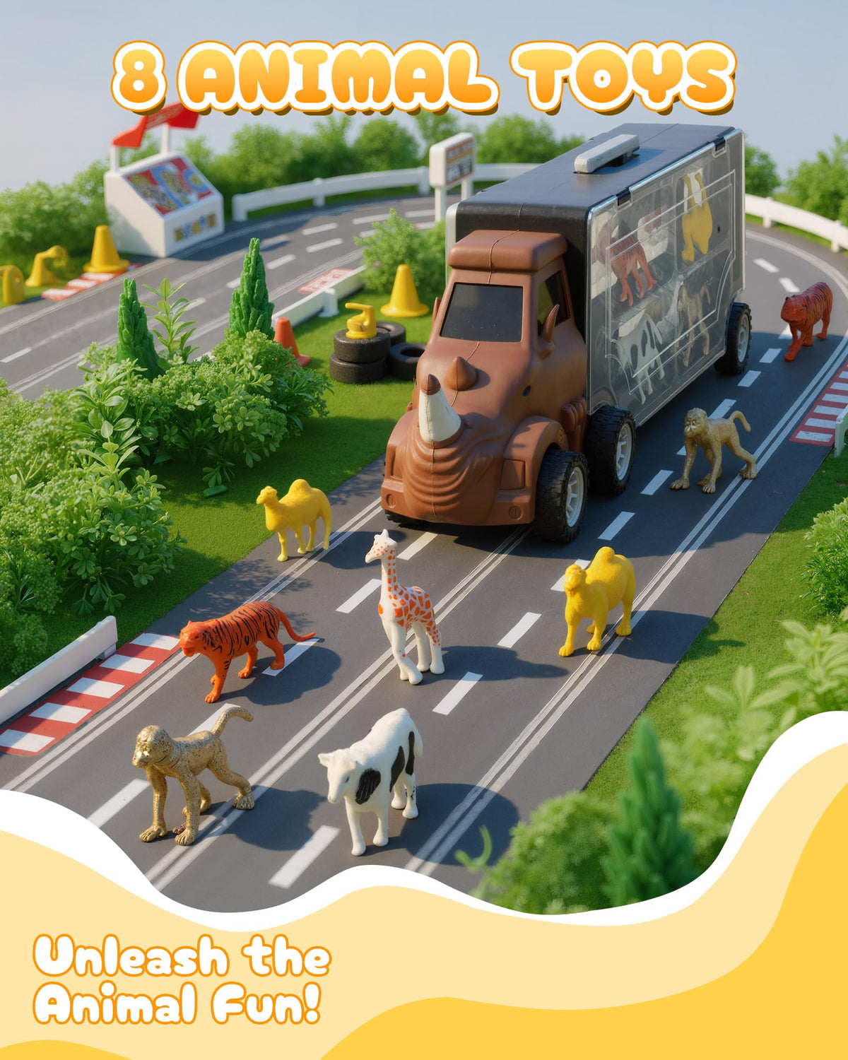 Cozycharm 9-in-1 Animals Truck | Learning Carrier for Kids 3–6 with 8 Mini Animal Vehicles