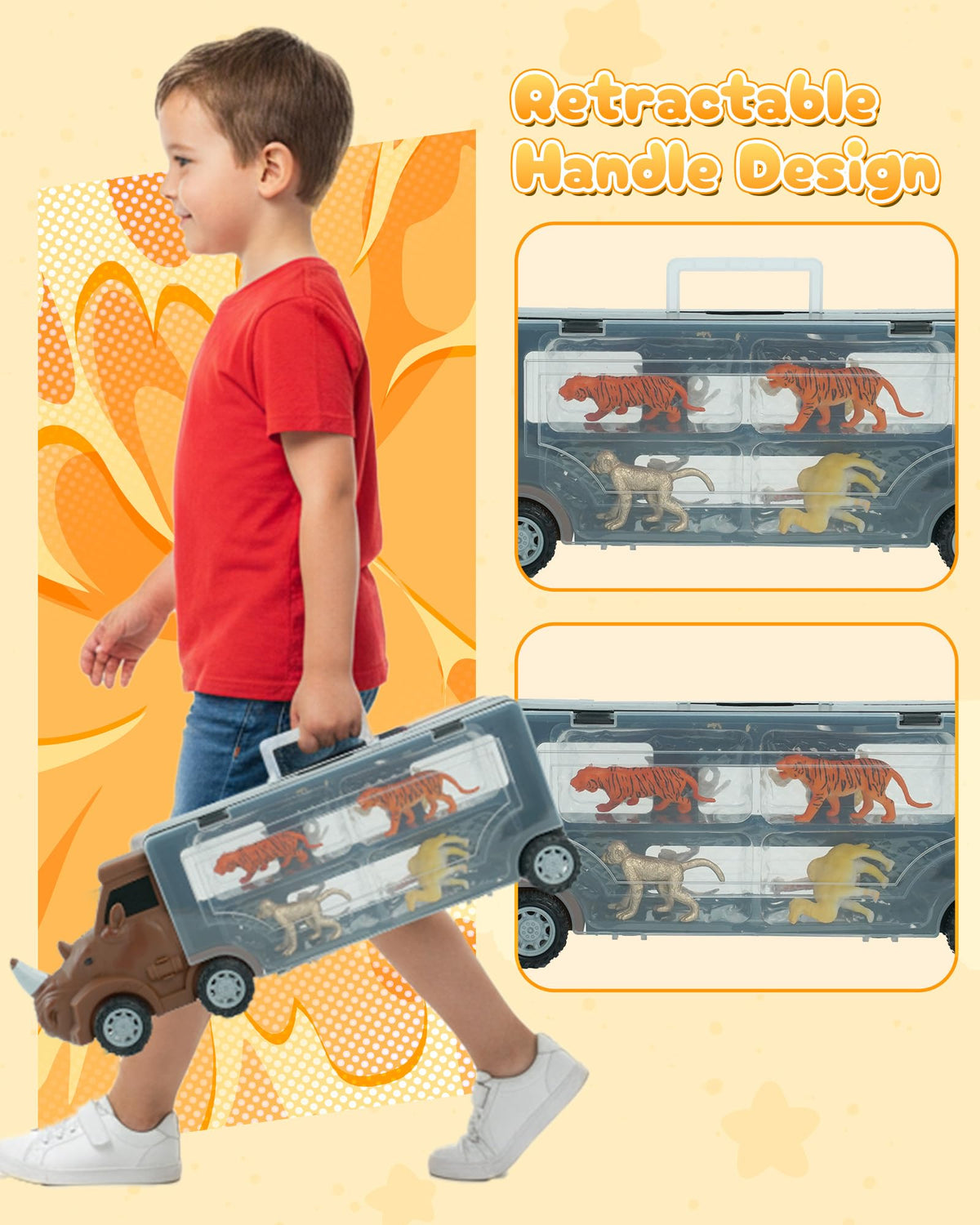 Cozycharm 9-in-1 Animals Truck | Learning Carrier for Kids 3–6 with 8 Mini Animal Vehicles